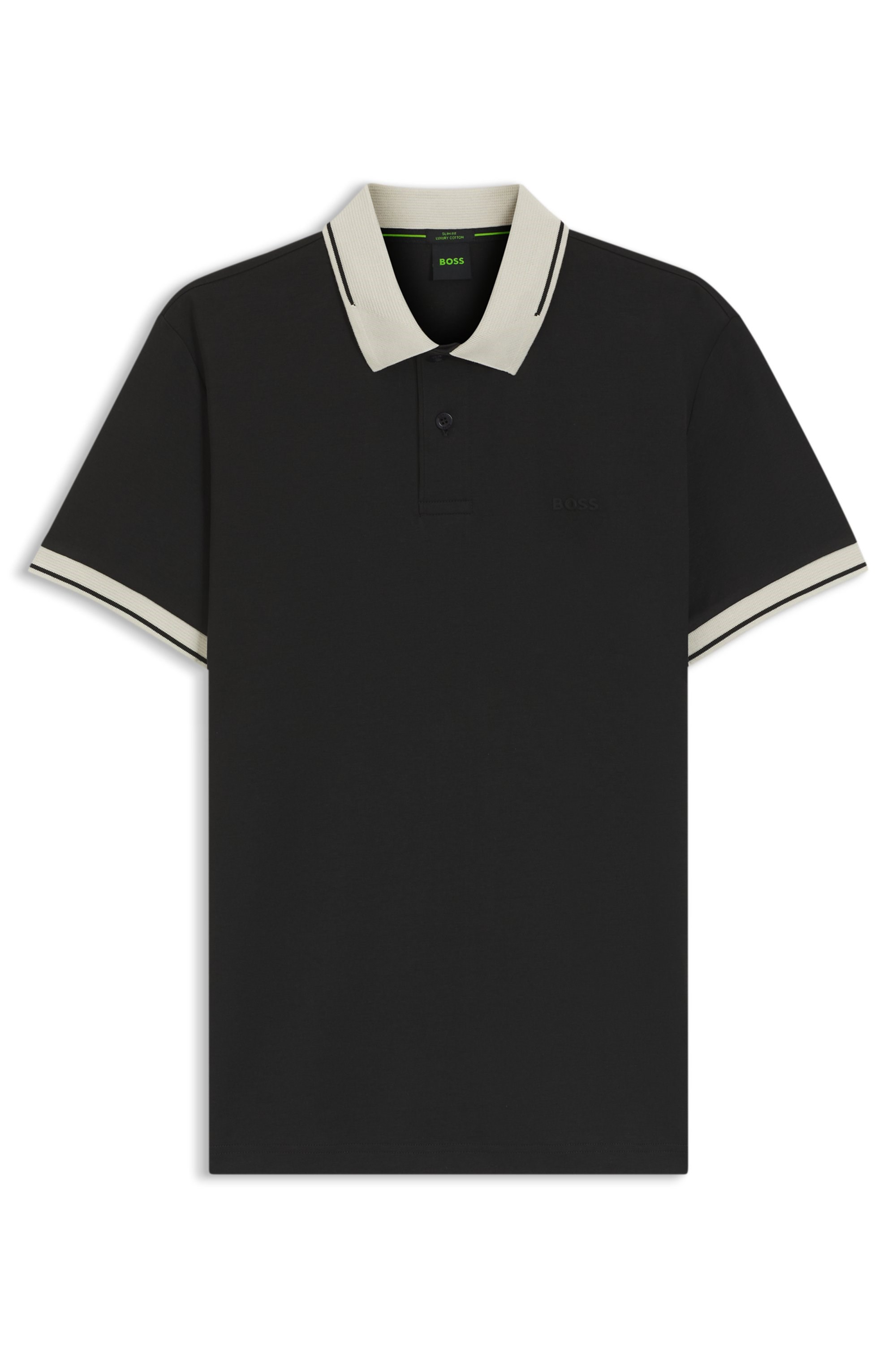 BOSS  BOSS Erkek Dar Kesim Pamuklu Kısa Kollu Siyah Polo Yaka T-Shirt 50564688-001