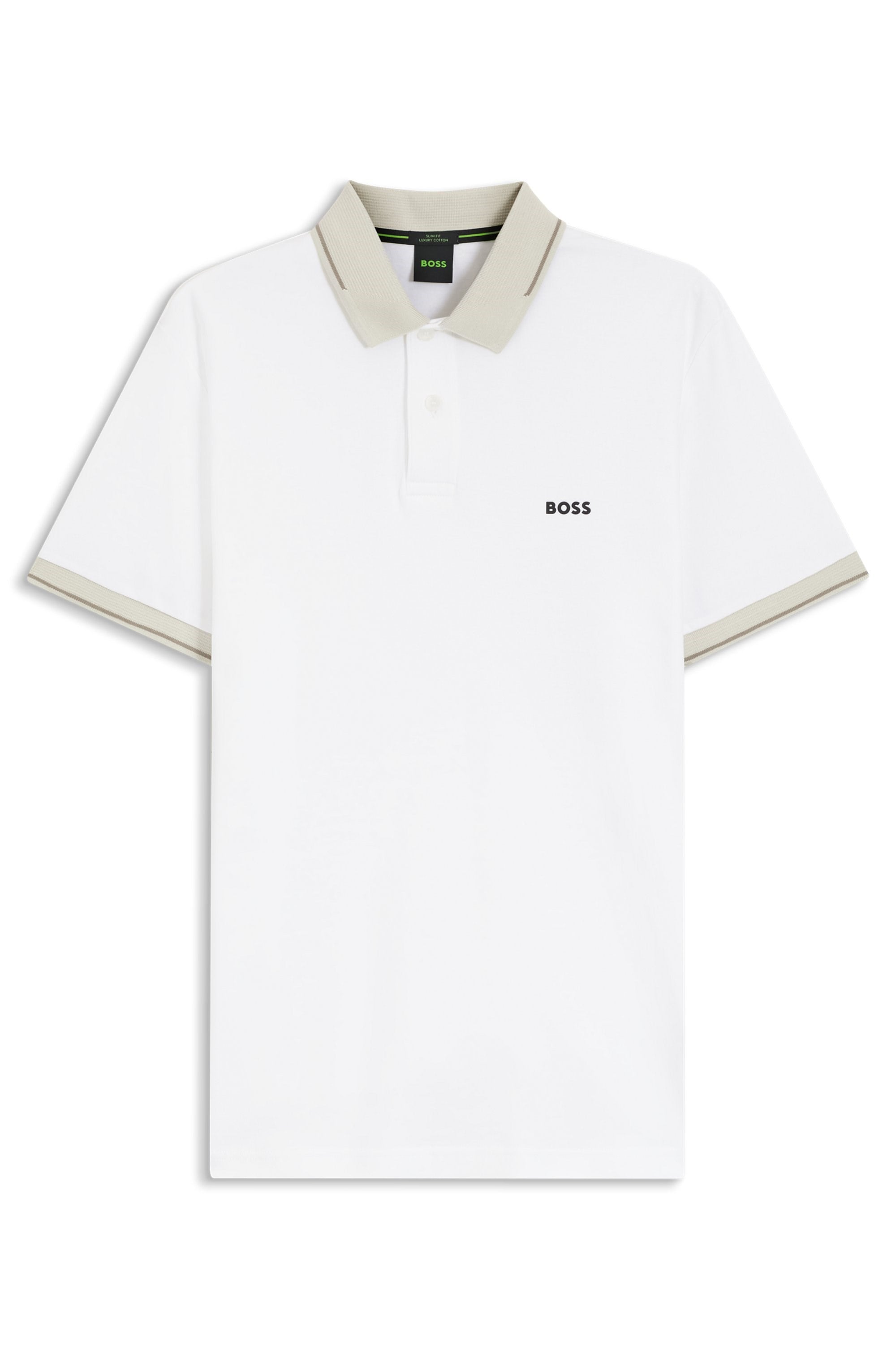 BOSS  BOSS Erkek Dar Kesim Pamuklu Kısa Kollu Beyaz Polo Yaka T-Shirt 50564688-100