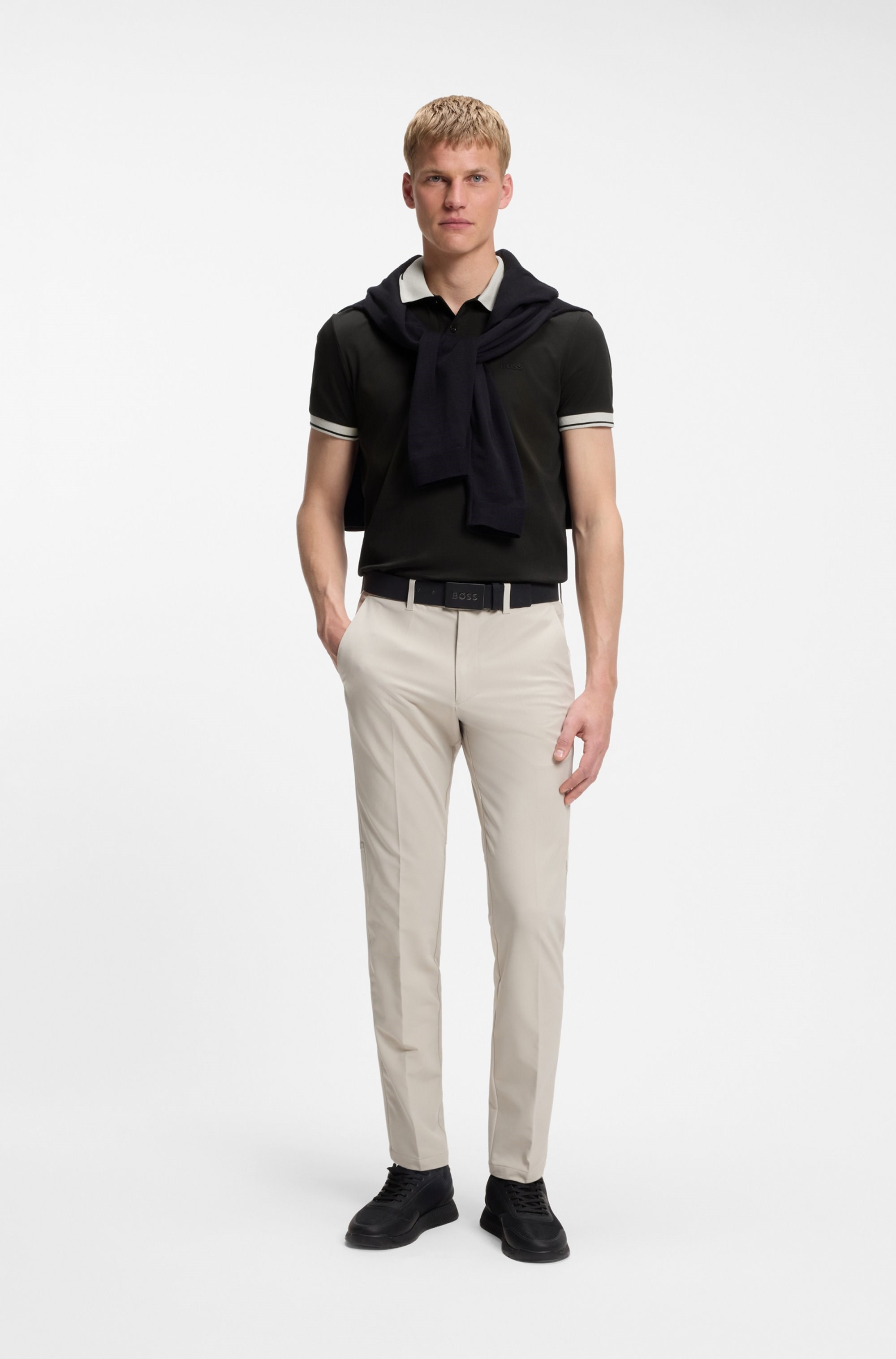 BOSS  BOSS Erkek Dar Kesim Pamuklu Kısa Kollu Siyah Polo Yaka T-Shirt 50564688-001