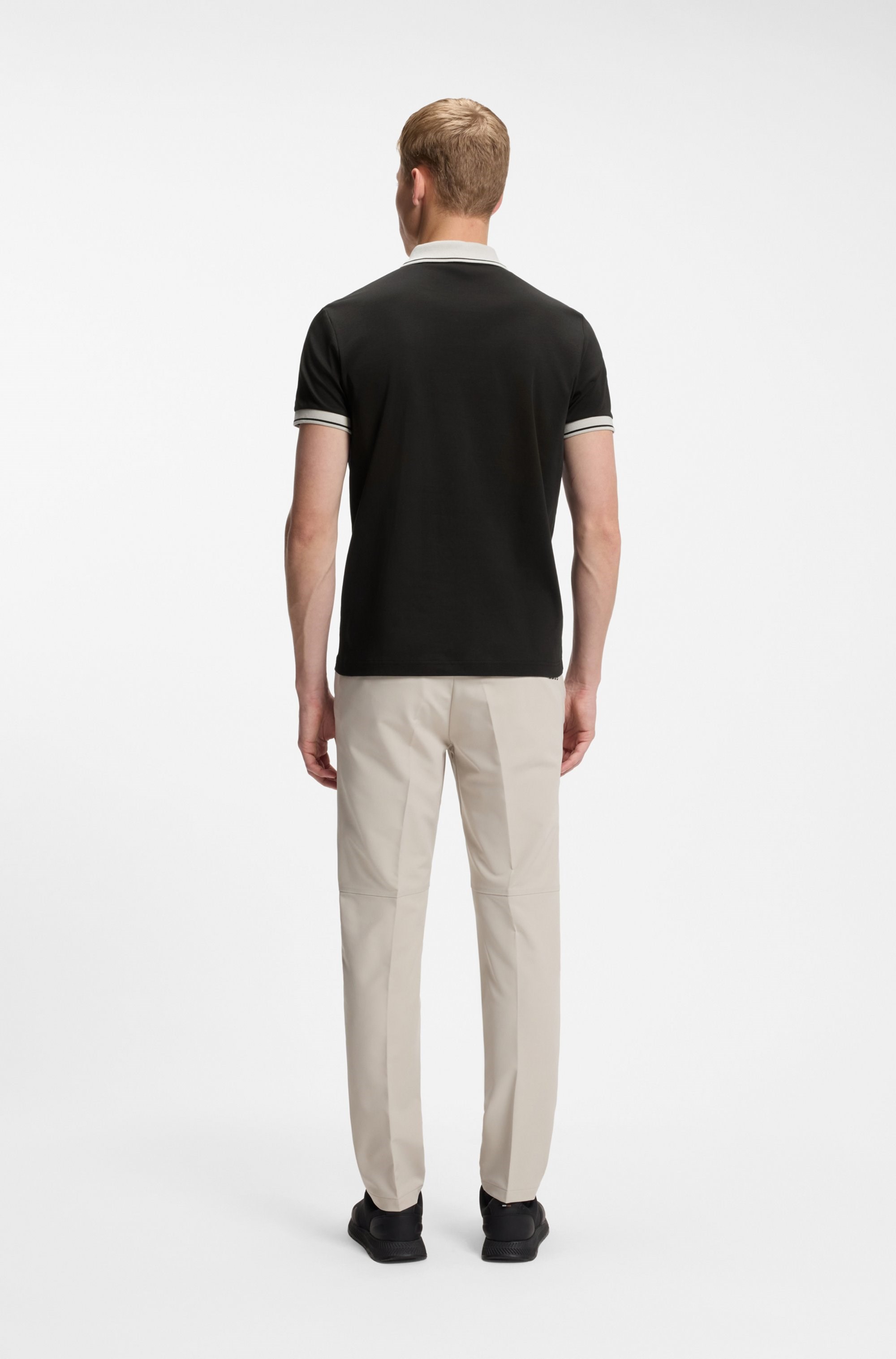 BOSS  BOSS Erkek Dar Kesim Pamuklu Kısa Kollu Siyah Polo Yaka T-Shirt 50564688-001
