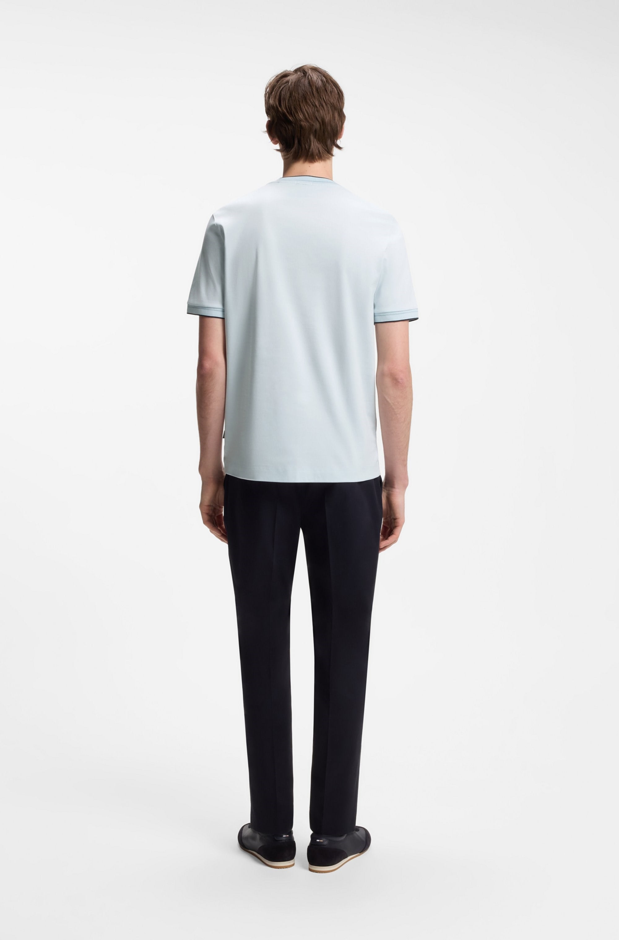 BOSS  BOSS Erkek Dar Kesim Yuvarlak Yakalı Pamuklu Kısa Kollu Mavi T-Shirt 50565570-499