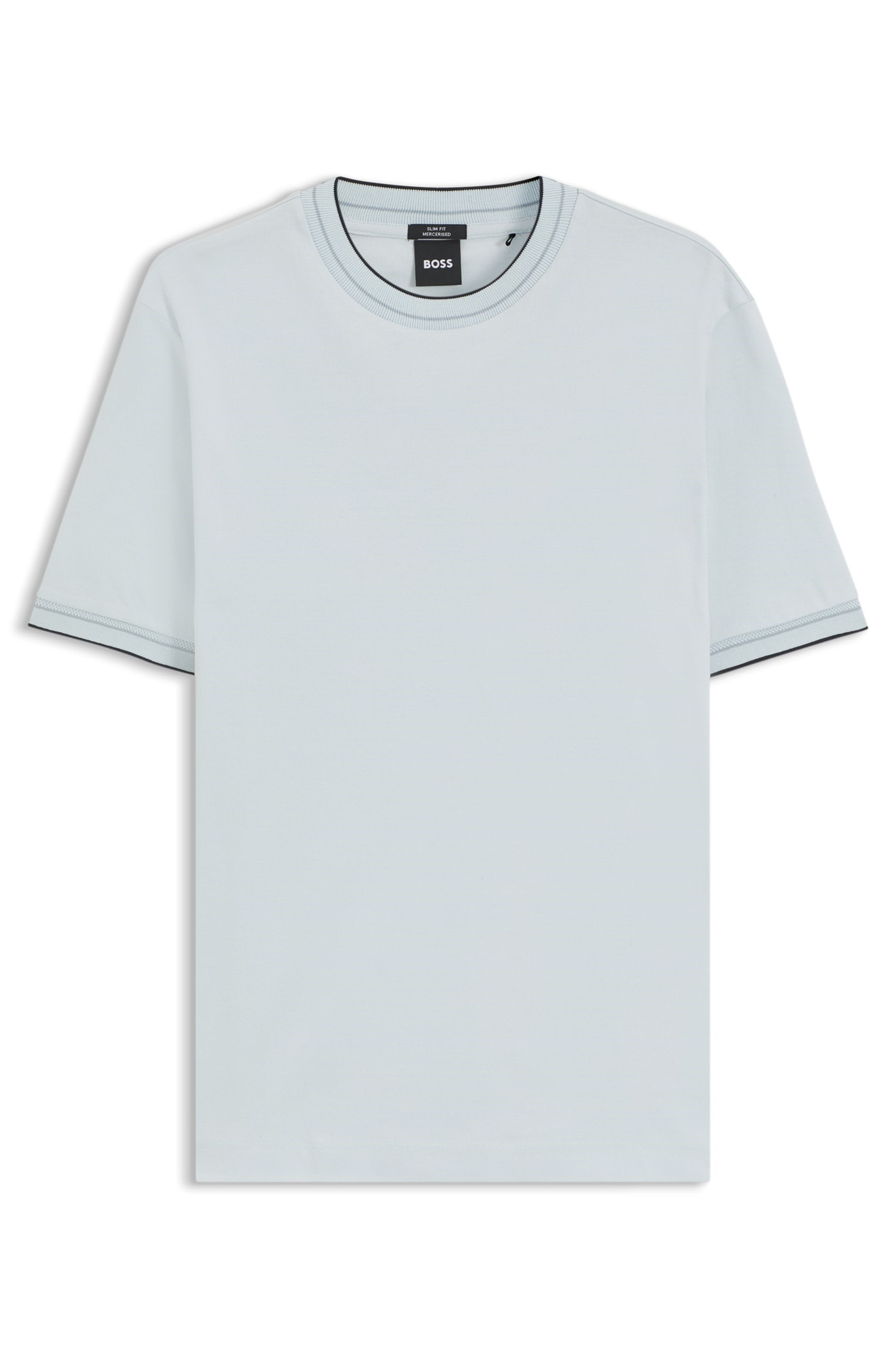 BOSS  BOSS Erkek Dar Kesim Yuvarlak Yakalı Pamuklu Kısa Kollu Mavi T-Shirt 50565570-499