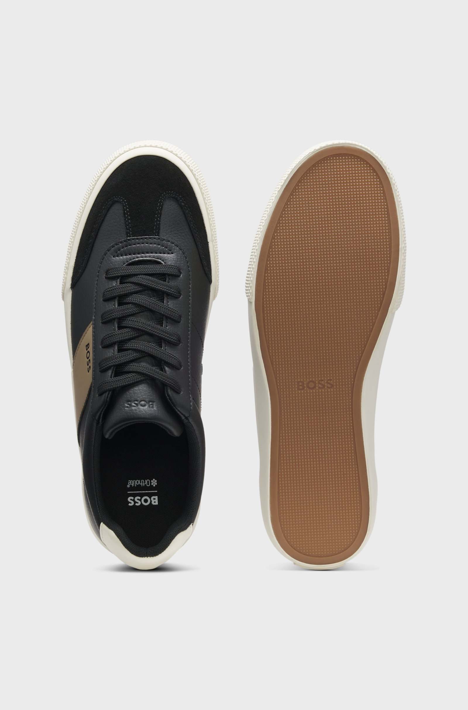 BOSS  BOSS Erkek Deri Detaylı Düşük Bilekli Rahat Taban Siyah-Bej Sneaker 50557852-014