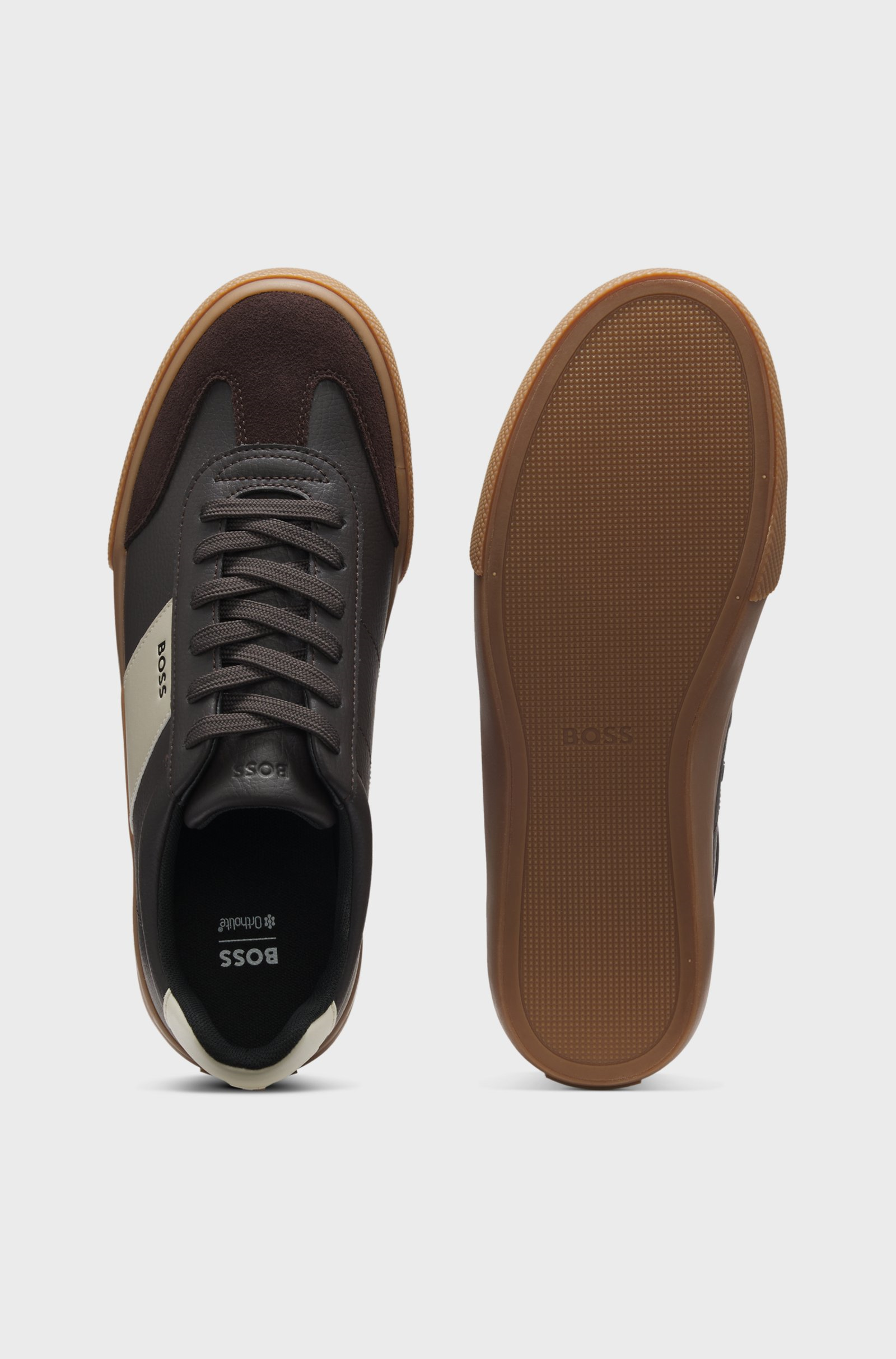BOSS  BOSS Erkek Deri Detaylı Düşük Bilekli Rahat Taban Kahverengi Sneaker 50557852-242