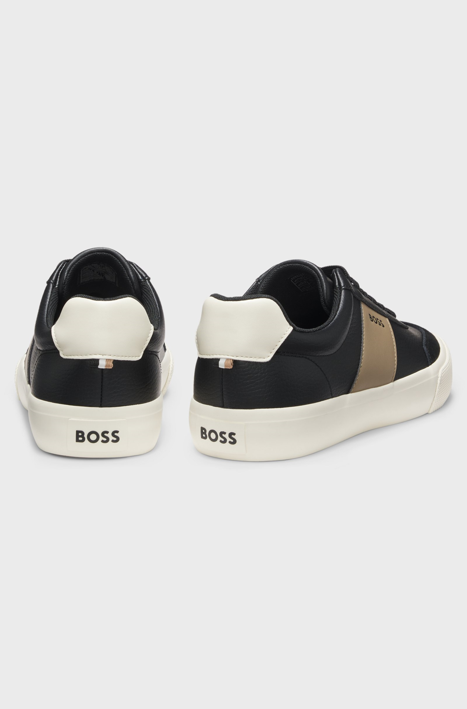 BOSS  BOSS Erkek Deri Detaylı Düşük Bilekli Rahat Taban Siyah-Bej Sneaker 50557852-014