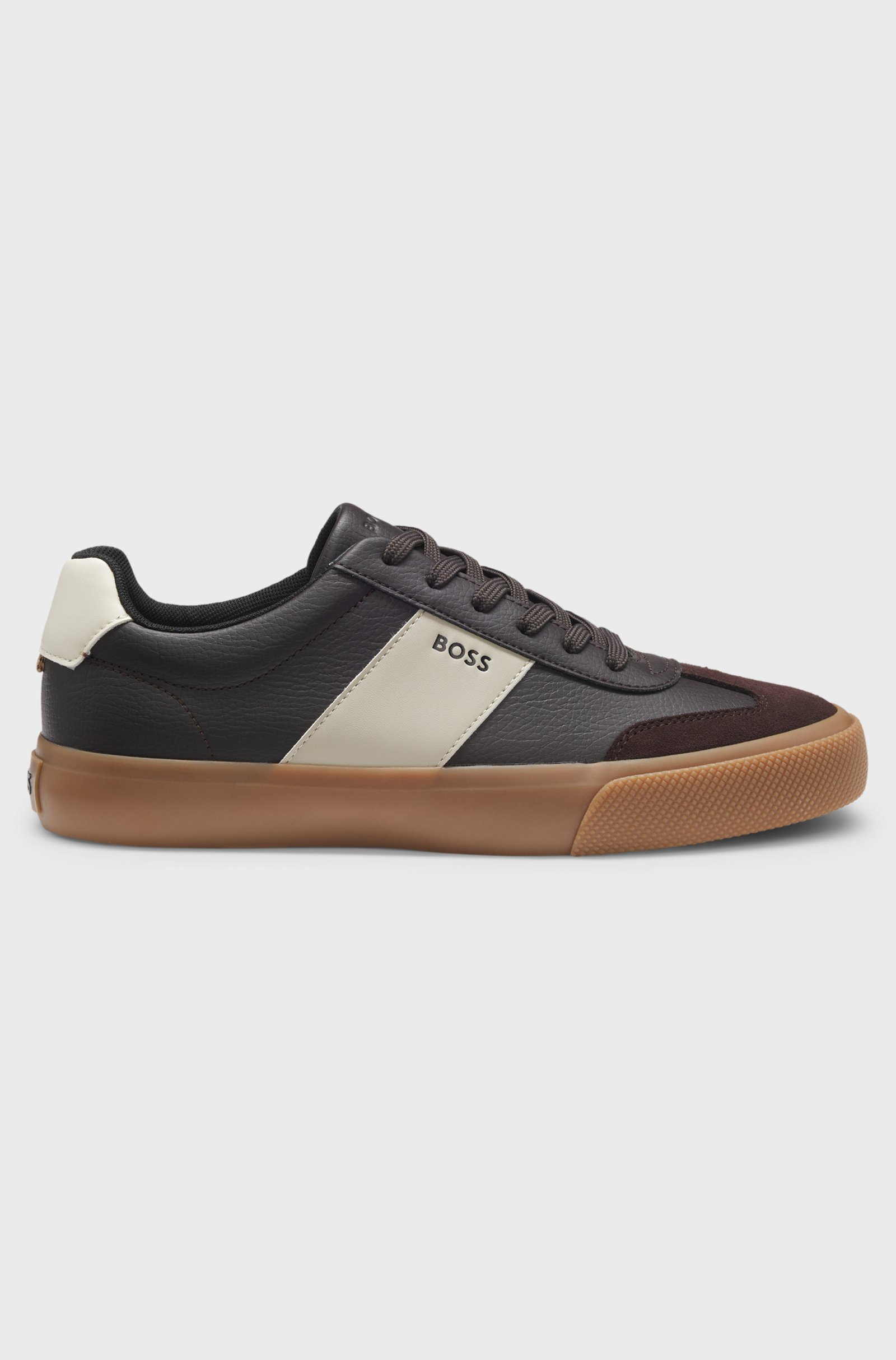 BOSS  BOSS Erkek Deri Detaylı Düşük Bilekli Rahat Taban Kahverengi Sneaker 50557852-242