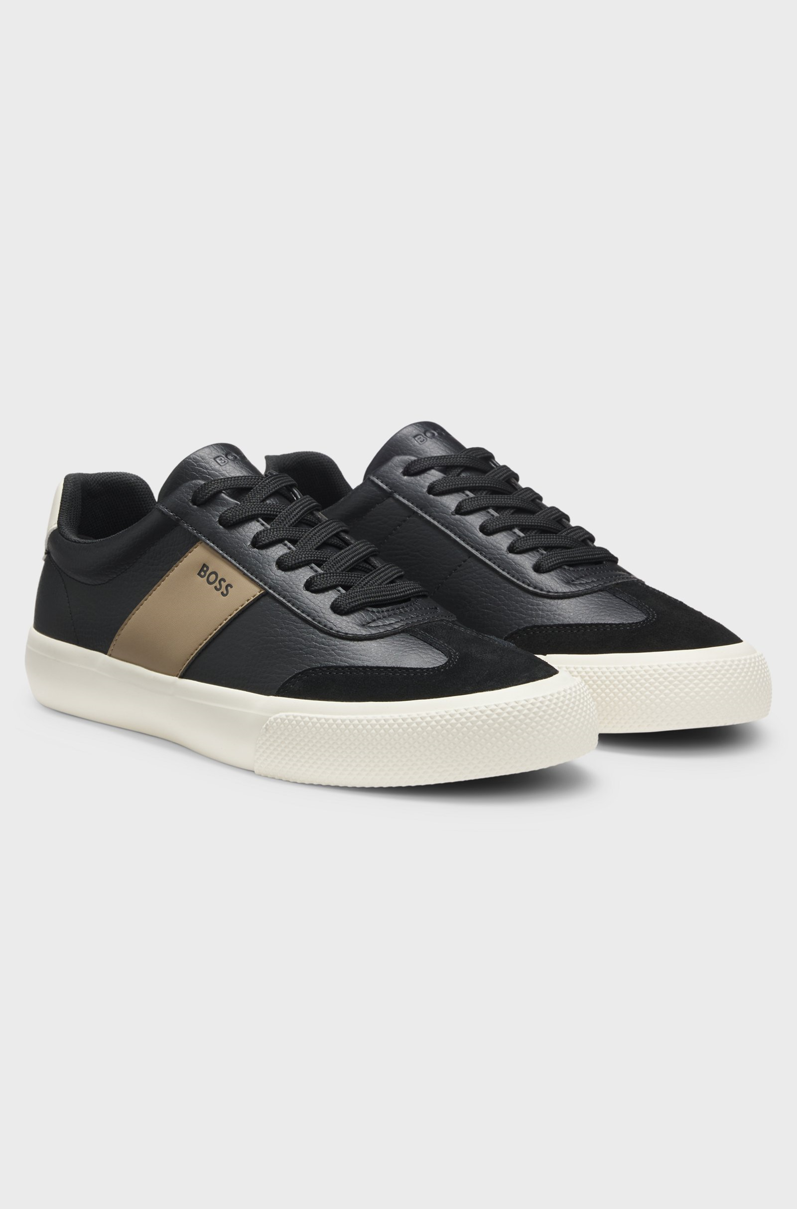 BOSS  BOSS Erkek Deri Detaylı Düşük Bilekli Rahat Taban Siyah-Bej Sneaker 50557852-014