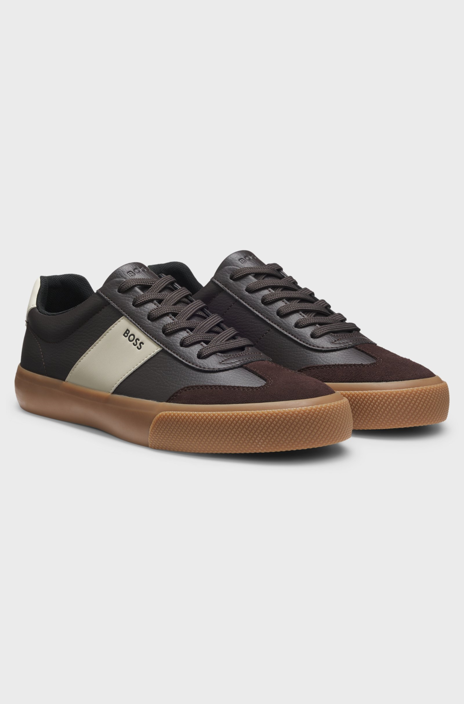 BOSS  BOSS Erkek Deri Detaylı Düşük Bilekli Rahat Taban Kahverengi Sneaker 50557852-242