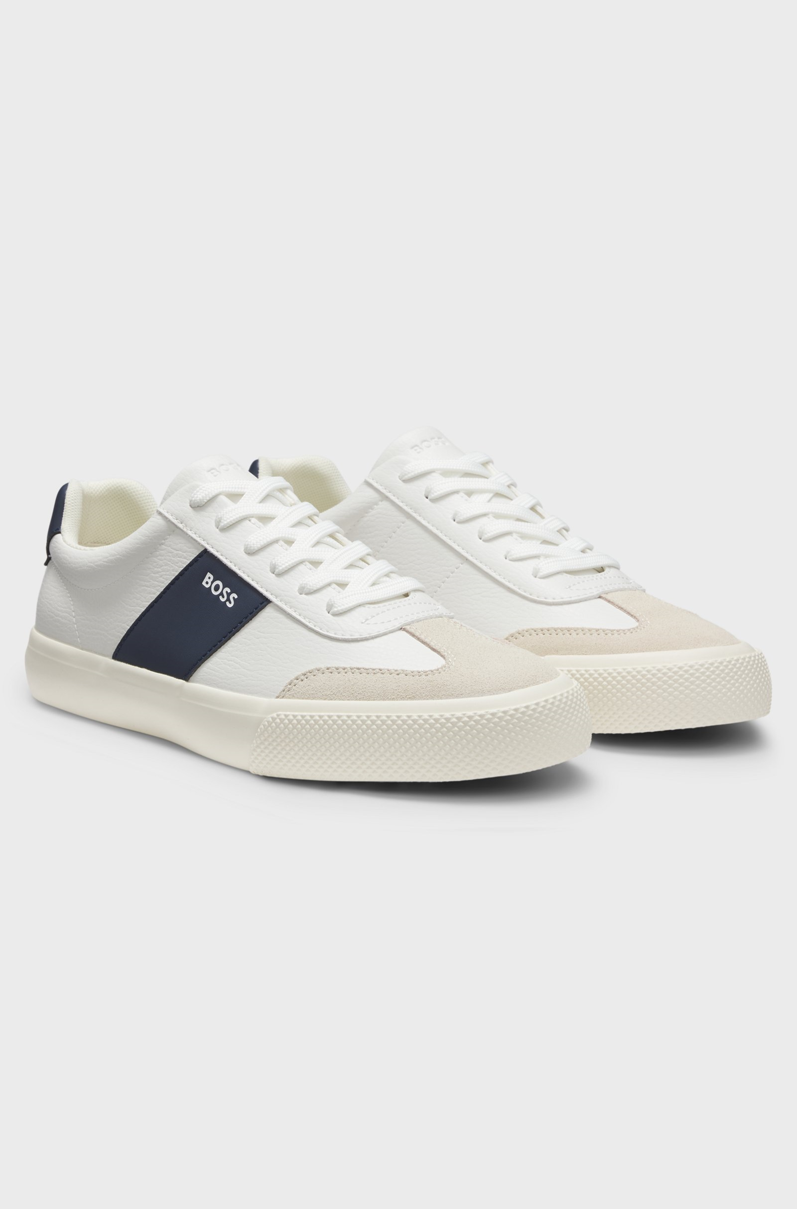 BOSS  BOSS Erkek Deri Detaylı Düşük Bilekli Rahat Taban Beyaz Sneaker 50557852-140