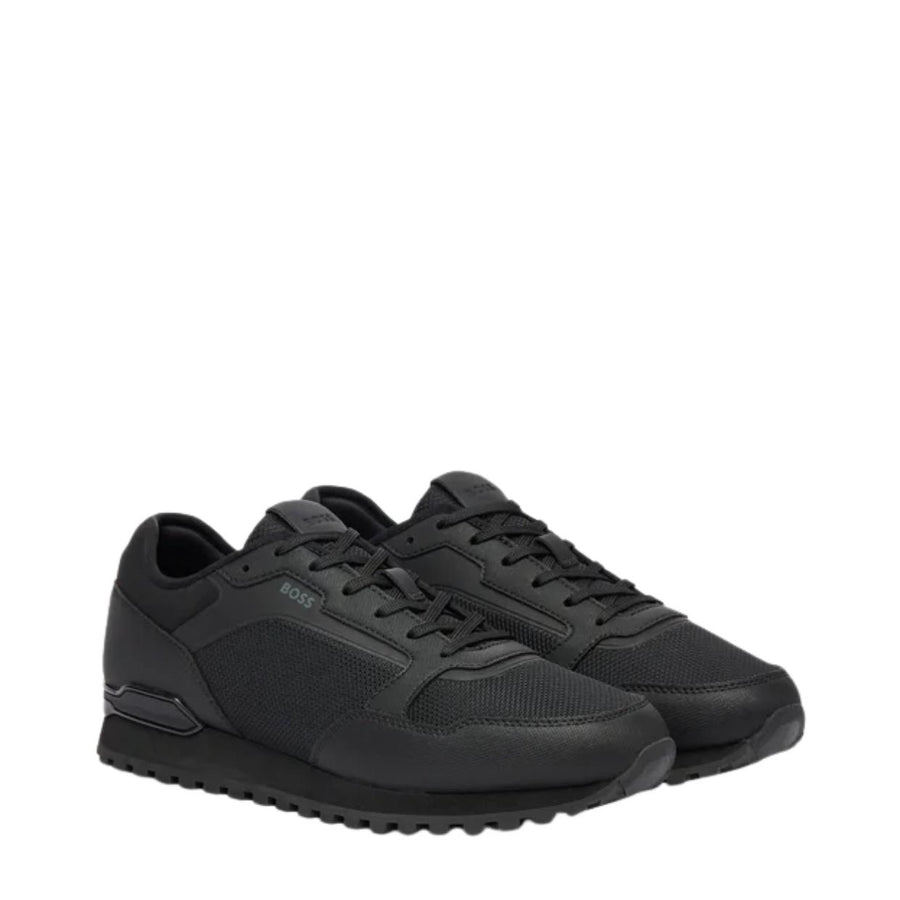 BOSS  BOSS Erkek Deri Rahat Yumuşak Taban Yuvarlak Burun Fileli Siyah Sneaker 50563822-005