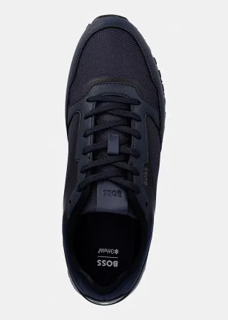 BOSS  BOSS Erkek Deri Rahat Yumuşak Taban Yuvarlak Burun Fileli Lacivert Sneaker 50563822-401