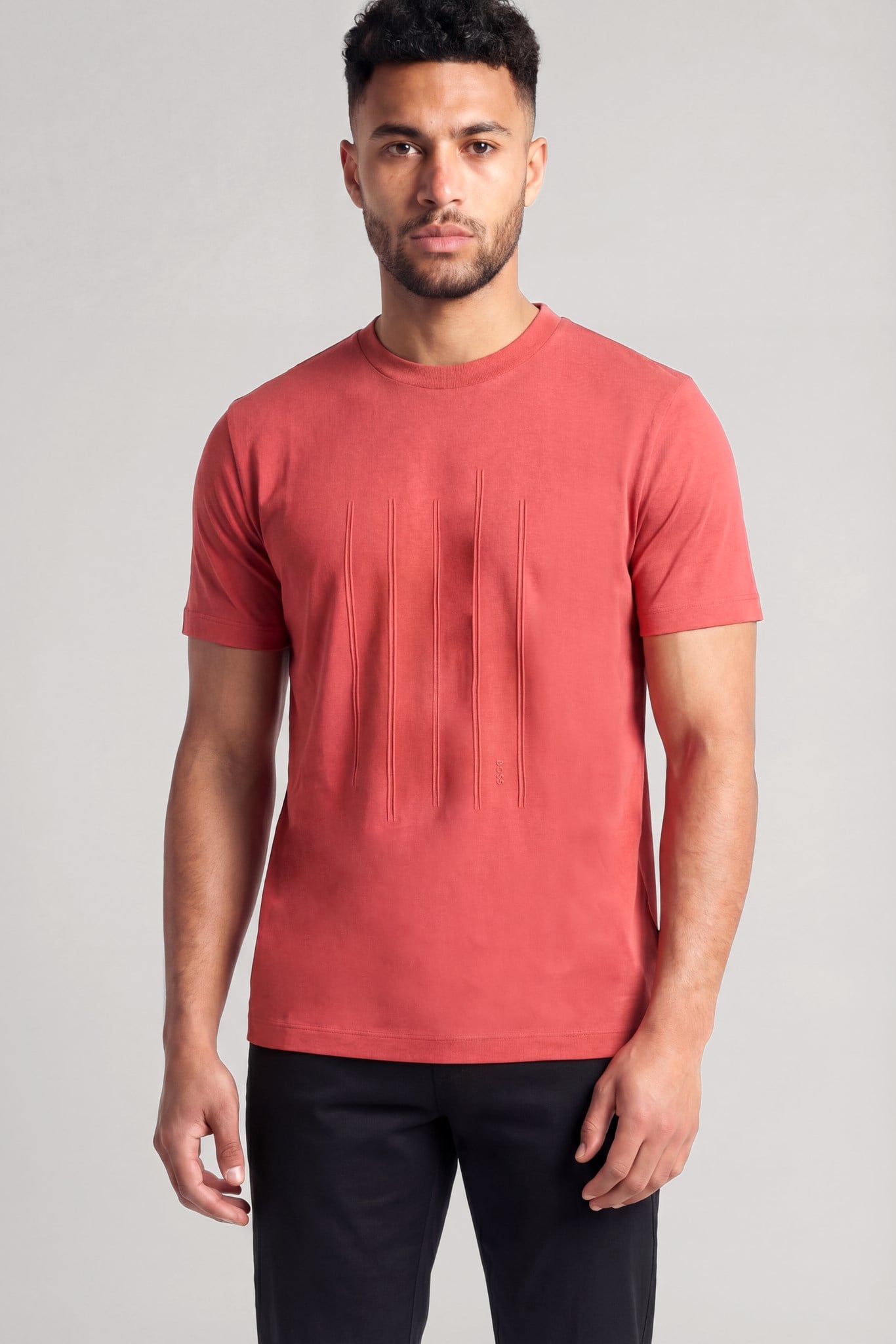 BOSS  BOSS Erkek Desenli Bisiklet Yaka Kısa Kol Kırmızı T-Shirt 50559754-615