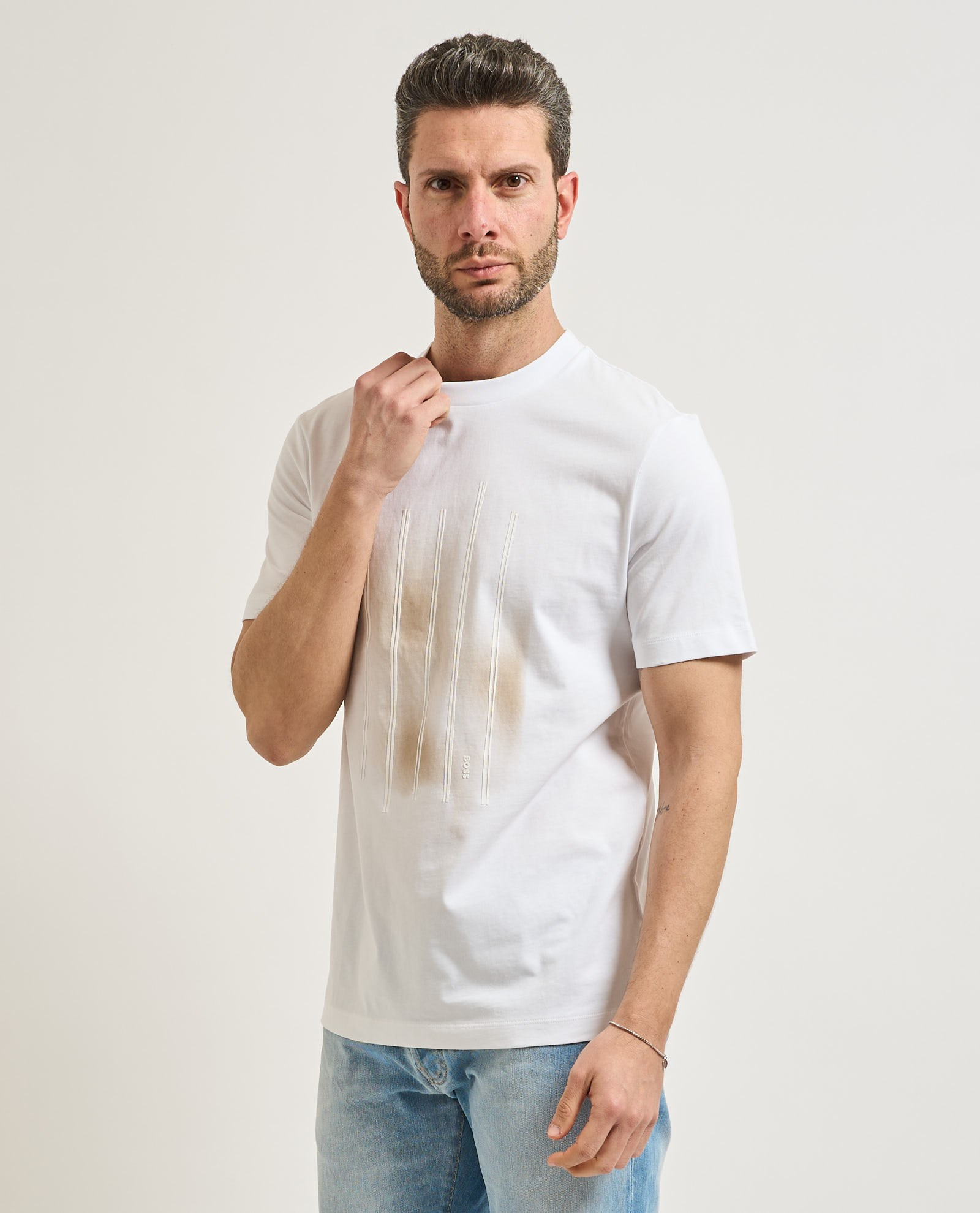 BOSS  BOSS Erkek Desenli Bisiklet Yaka Kısa Kol 101 T-Shirt 50559754-101