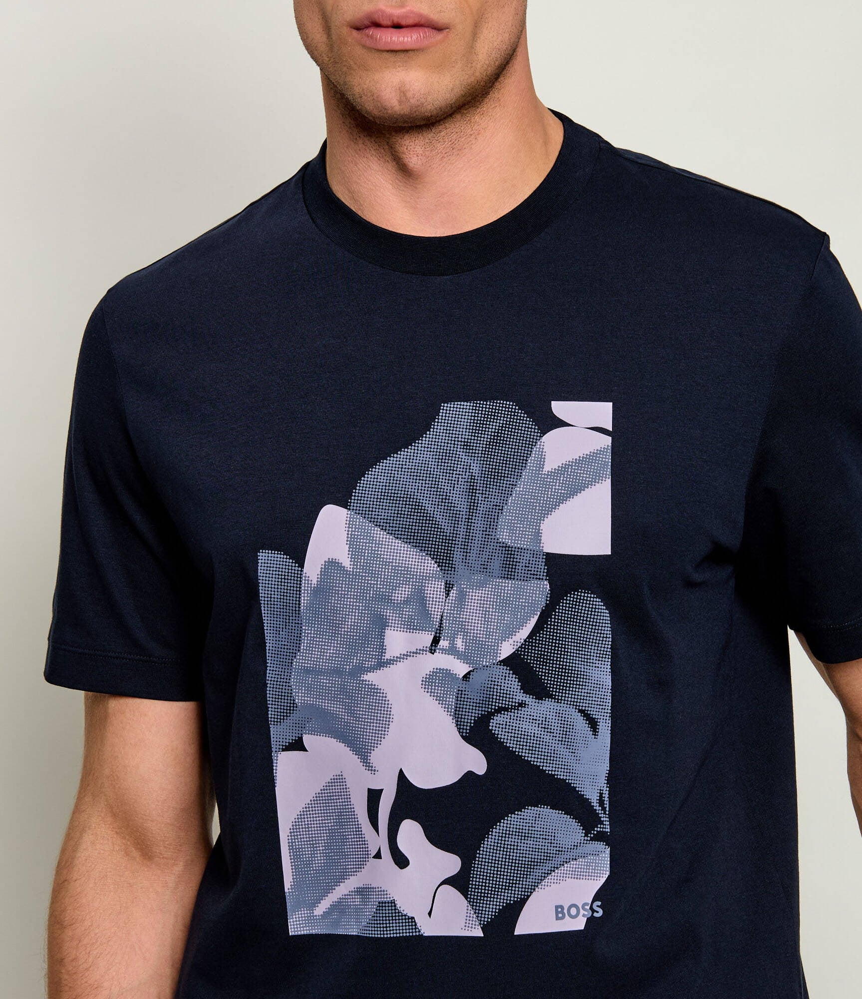 BOSS  BOSS Erkek Desenli Bisiklet Yaka Kısa Kol Lacivert T-Shirt 50559754-404