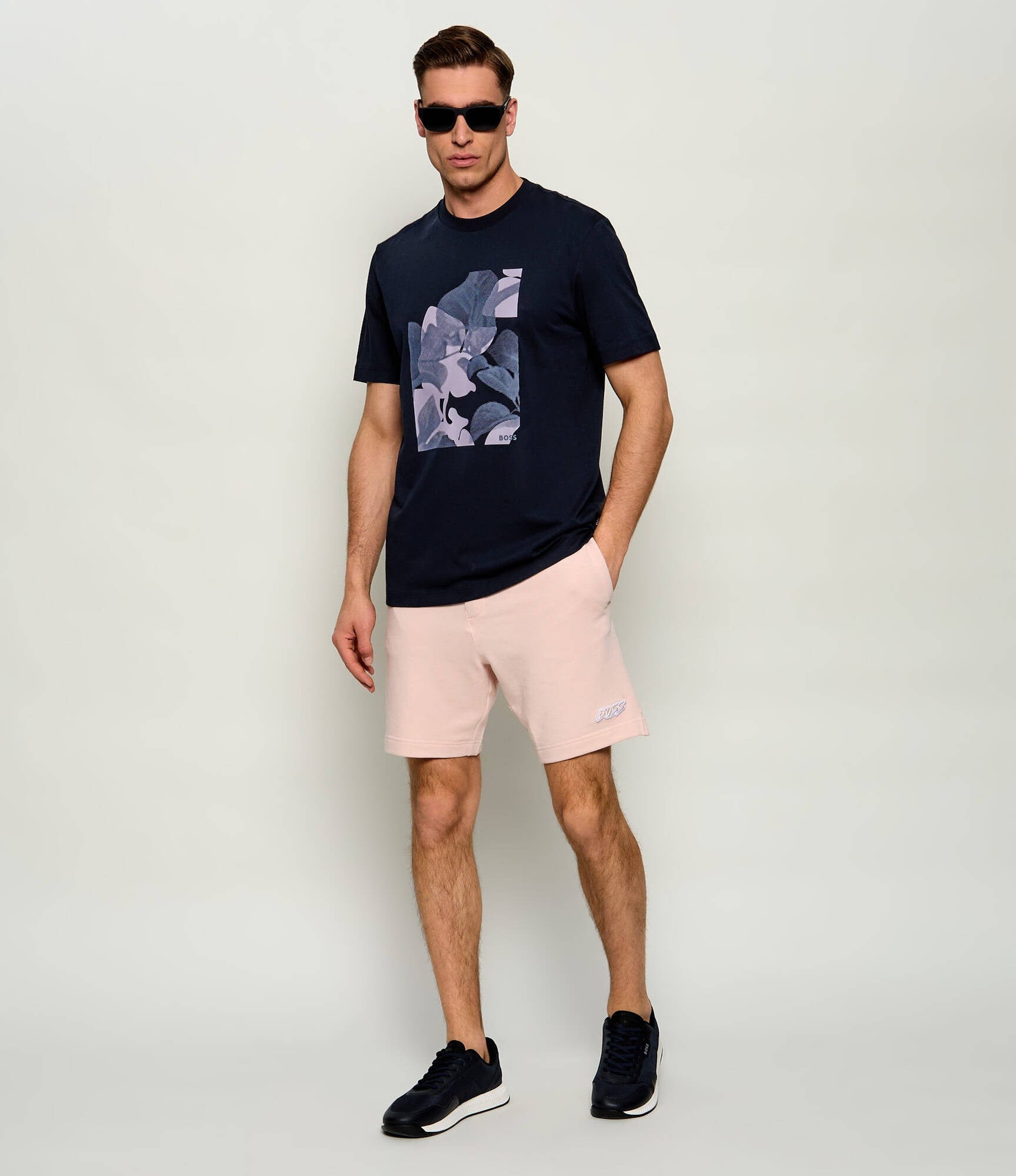 BOSS  BOSS Erkek Desenli Bisiklet Yaka Kısa Kol Lacivert T-Shirt 50559754-404