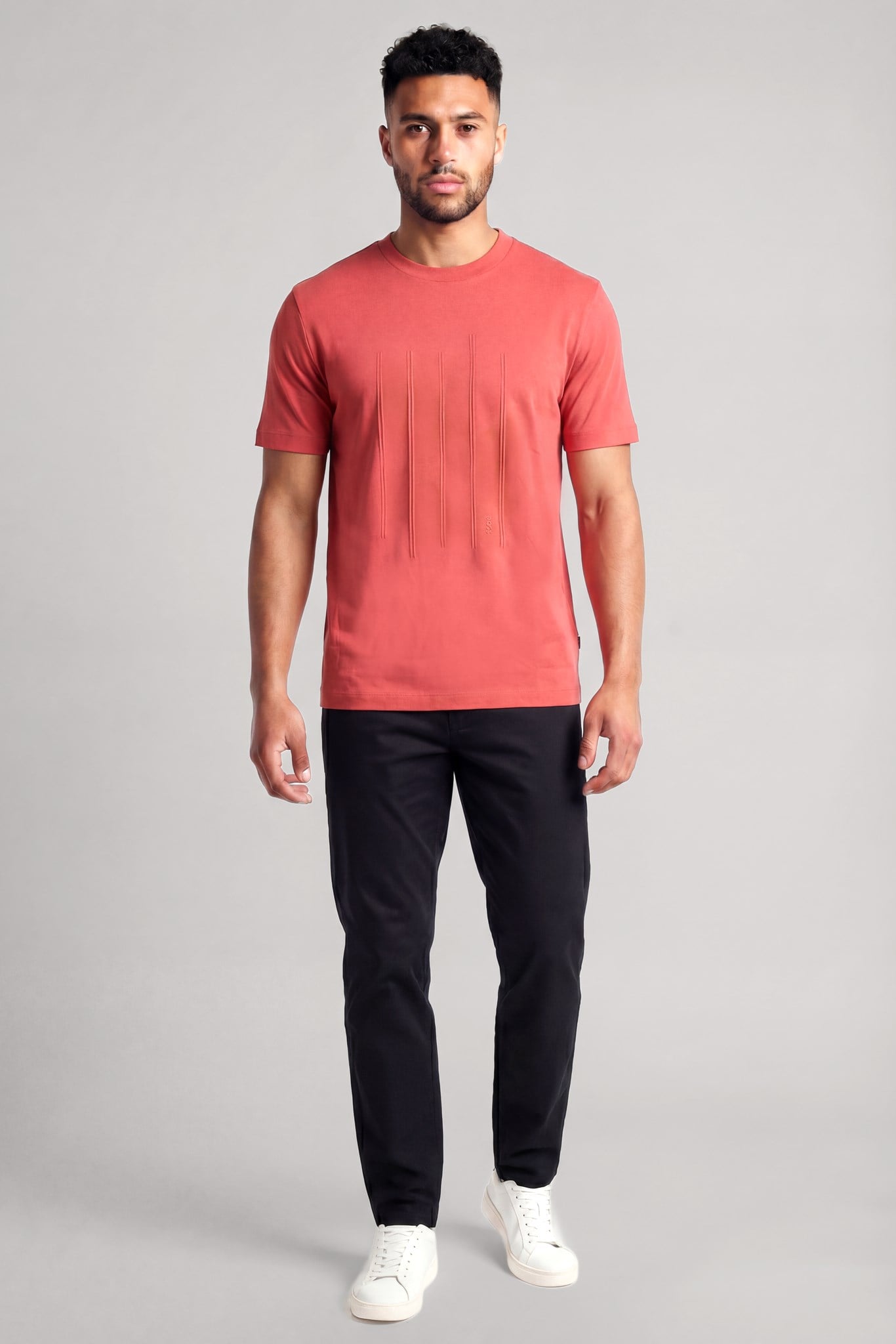BOSS  BOSS Erkek Desenli Bisiklet Yaka Kısa Kol Kırmızı T-Shirt 50559754-615