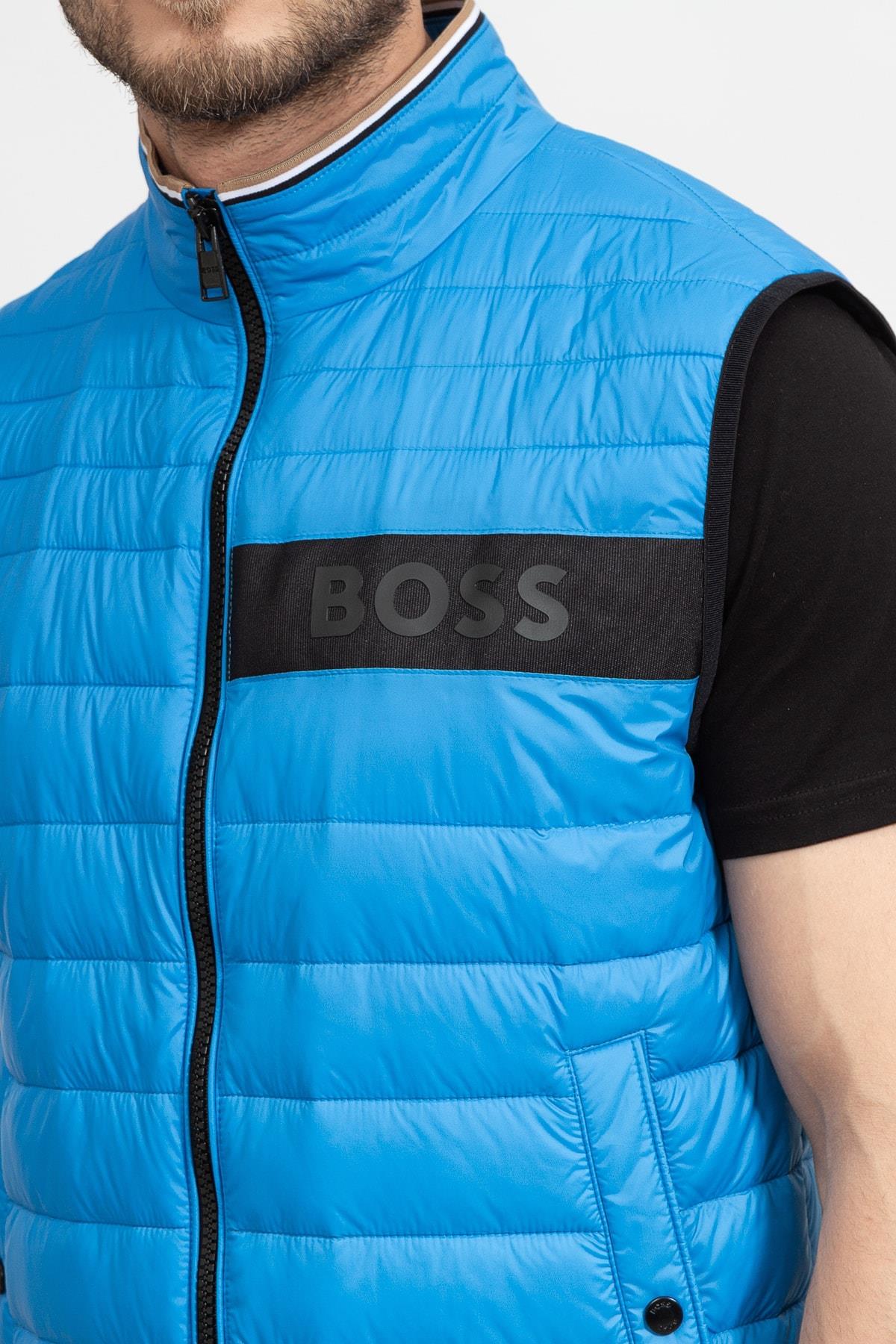 BOSS BOSS Erkek Dik Yaka Yalıtımlı Marka Logolu Fermuarlı Mavi Yelek 50464300-439