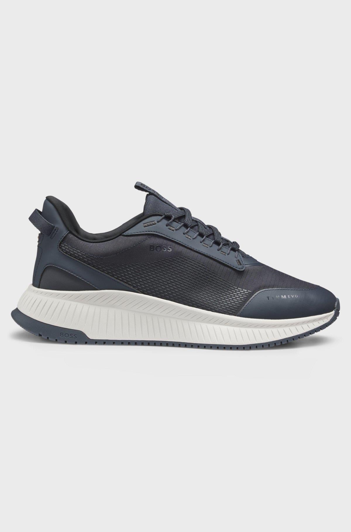 BOSS  BOSS Erkek Dokulu Kumaş Detaylı Rahat Tabanlı Lacivert Sneaker 50557862-401