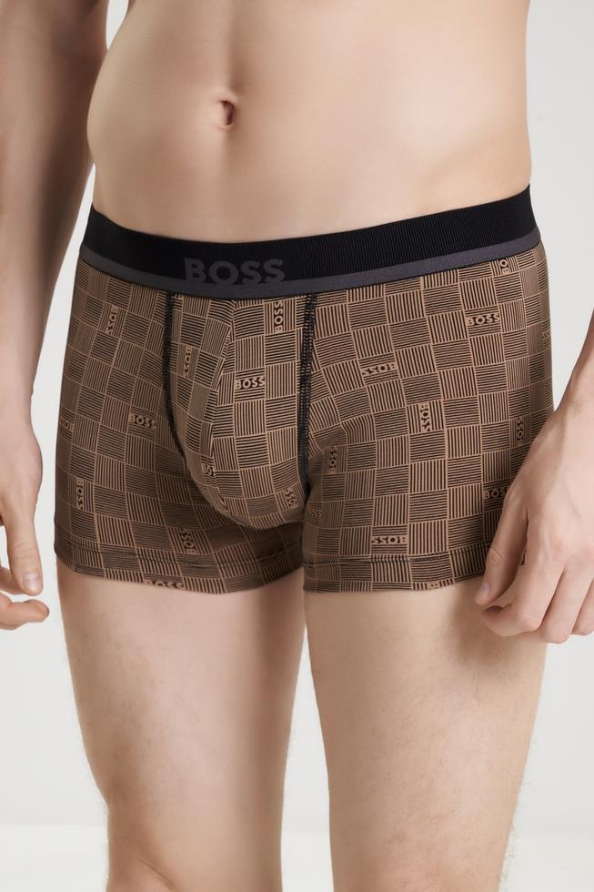 BOSS BOSS Erkek Elastik Bel Bantlı Baskılı Logo Desenli Pamuklu Kahverengi T-Shirt 50531380-005