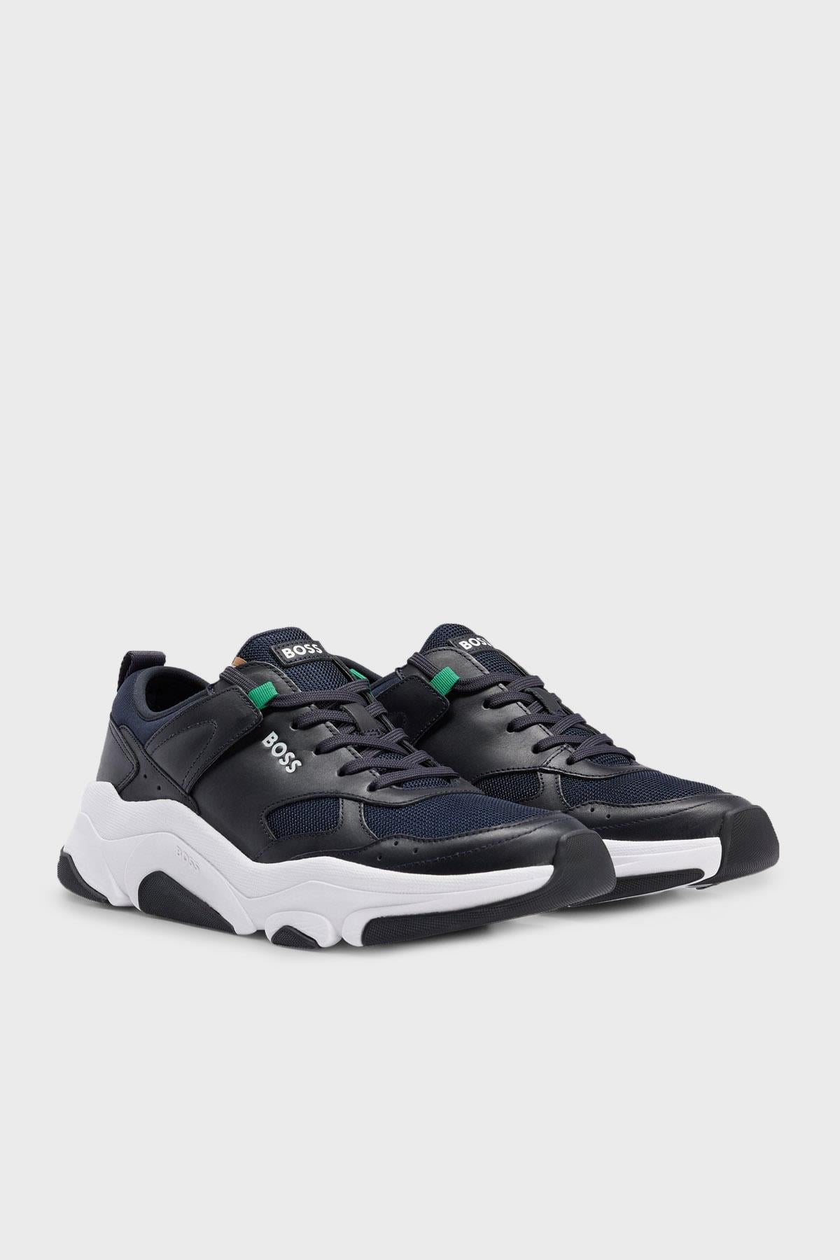 BOSS BOSS Erkek Fileli Şerit Logolu Bağıcıklı Lacivert Sneaker 50493205-403