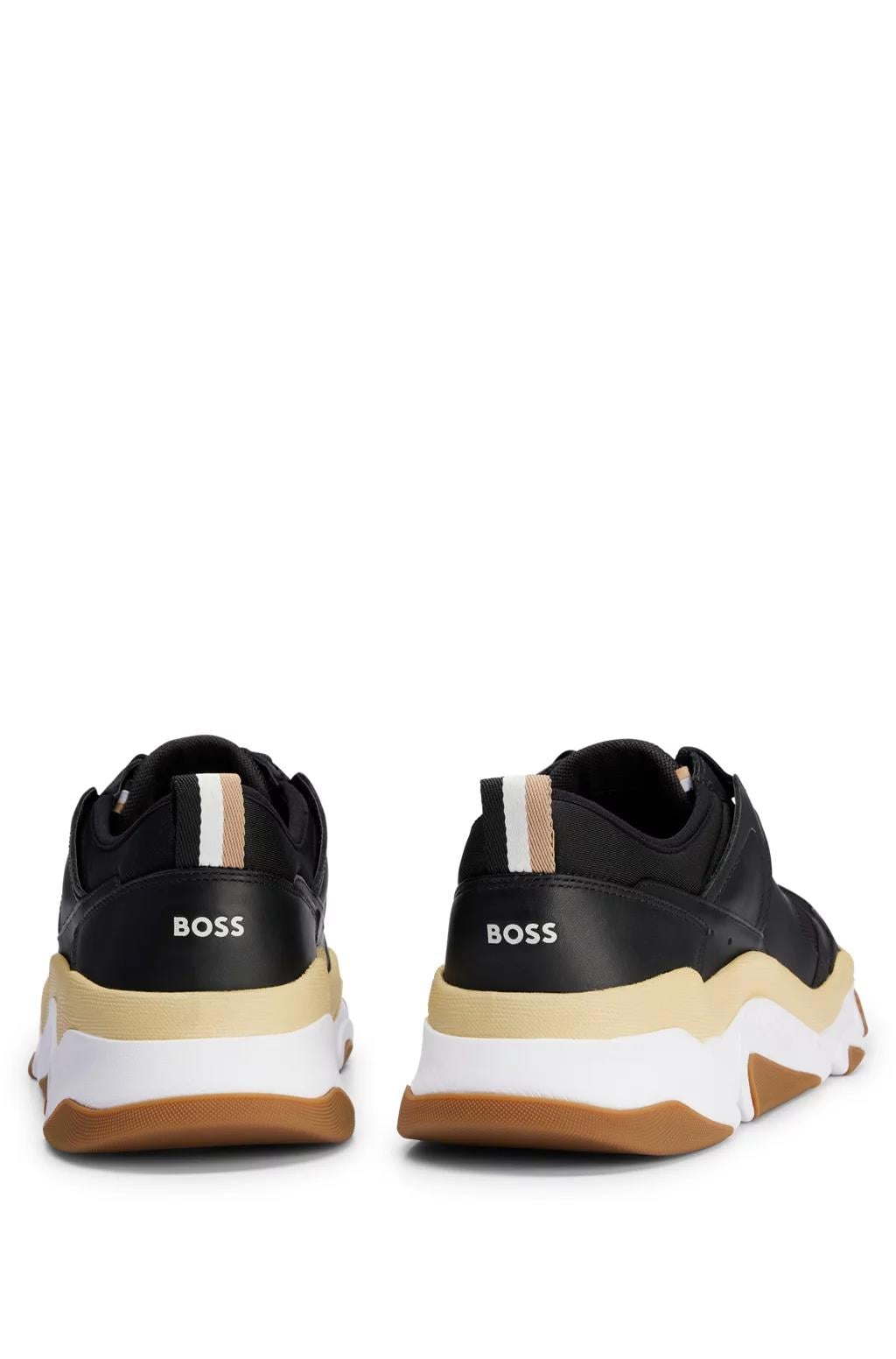 BOSS BOSS Erkek Fileli Şerit Logolu Bağıcıklı Siyah-Beyaz Sneaker 50493205-001