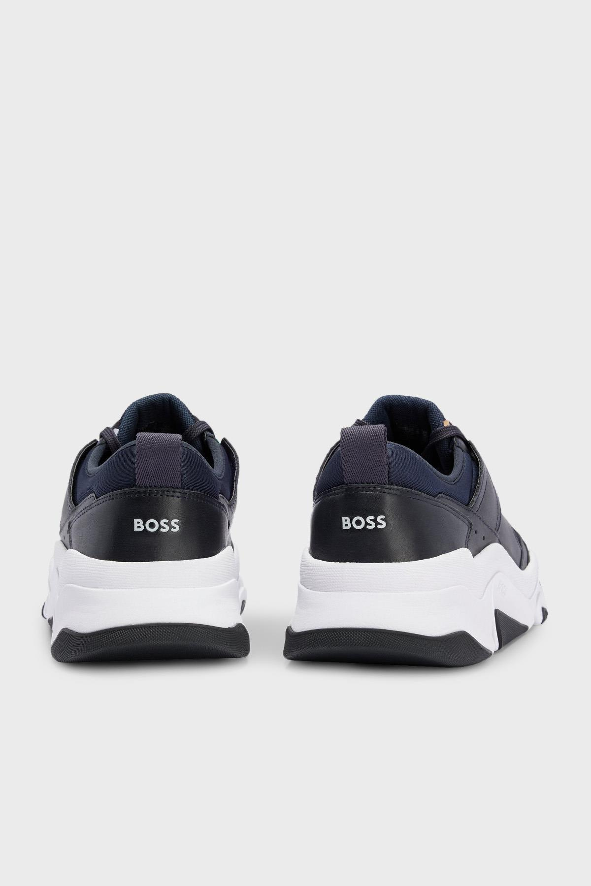 BOSS BOSS Erkek Fileli Şerit Logolu Bağıcıklı Lacivert Sneaker 50493205-403