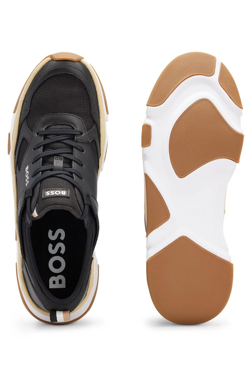 BOSS BOSS Erkek Fileli Şerit Logolu Bağıcıklı Siyah-Beyaz Sneaker 50493205-001