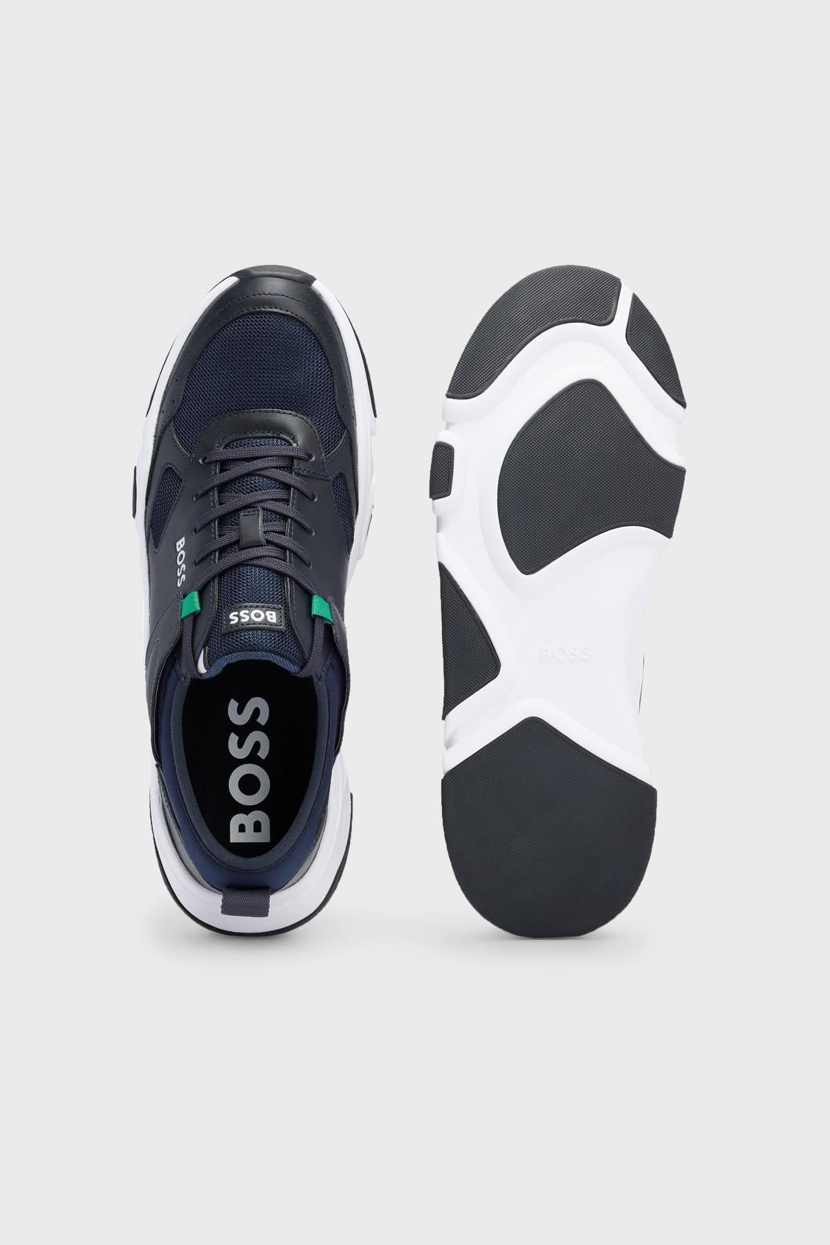 BOSS BOSS Erkek Fileli Şerit Logolu Bağıcıklı Lacivert Sneaker 50493205-403