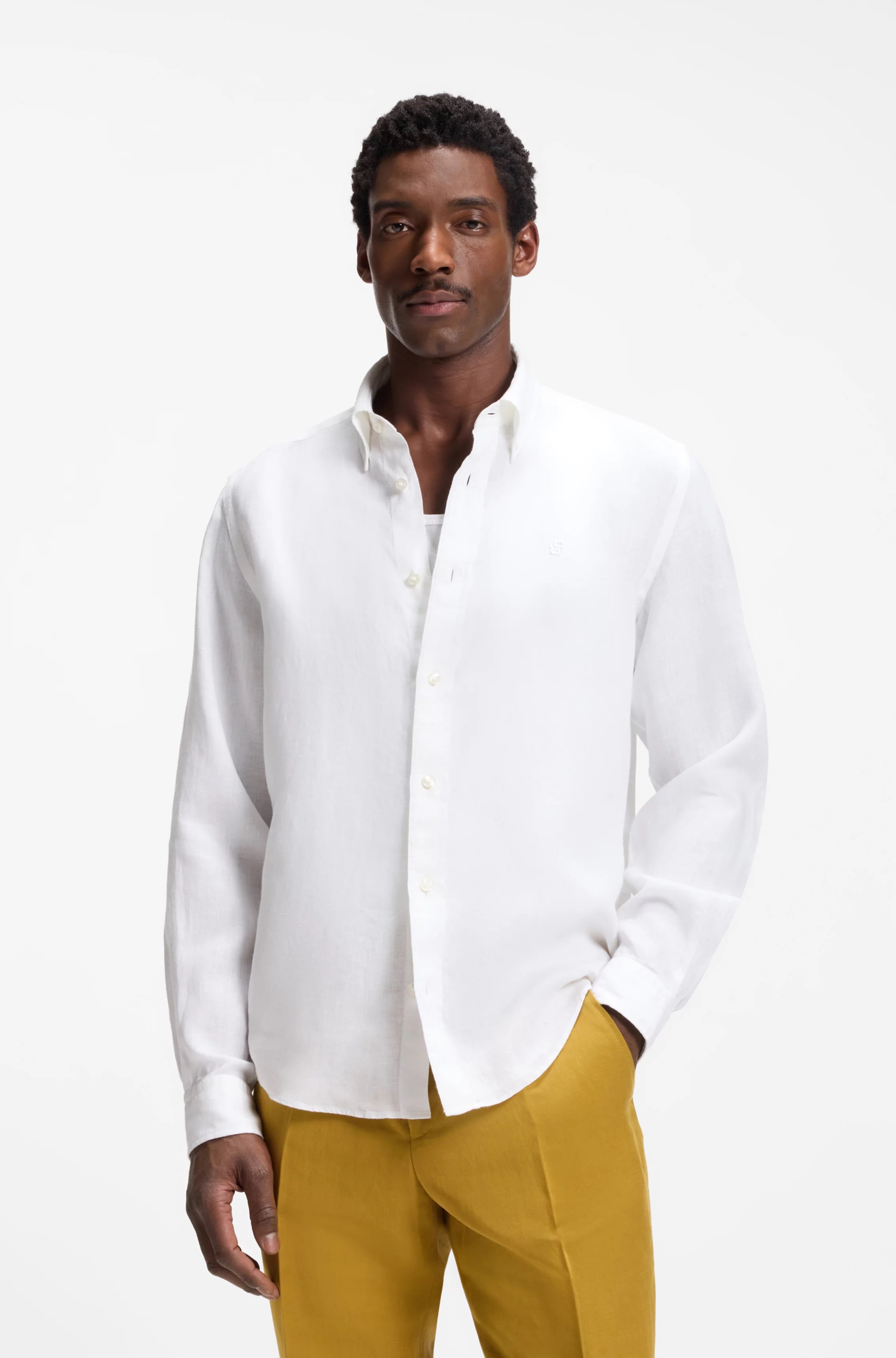 BOSS  BOSS Erkek Gömlek Yaka Düğme Kapama Uzun Kol Slim Fit Beyaz Gömlek 50567009-100