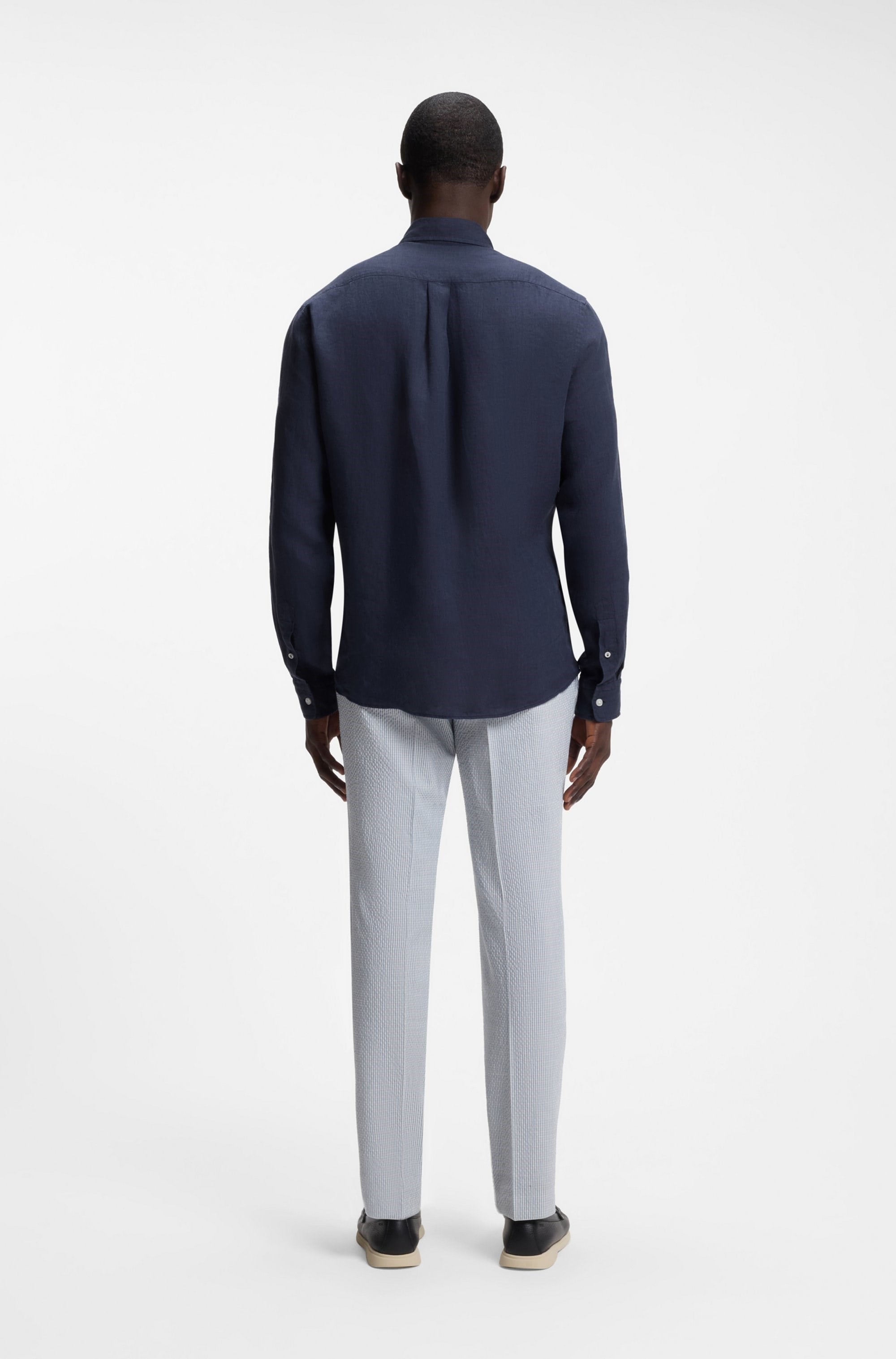 BOSS  BOSS Erkek Gömlek Yaka Düğme Kapama Uzun Kol Slim Fit Lacivert Gömlek 50567009-404