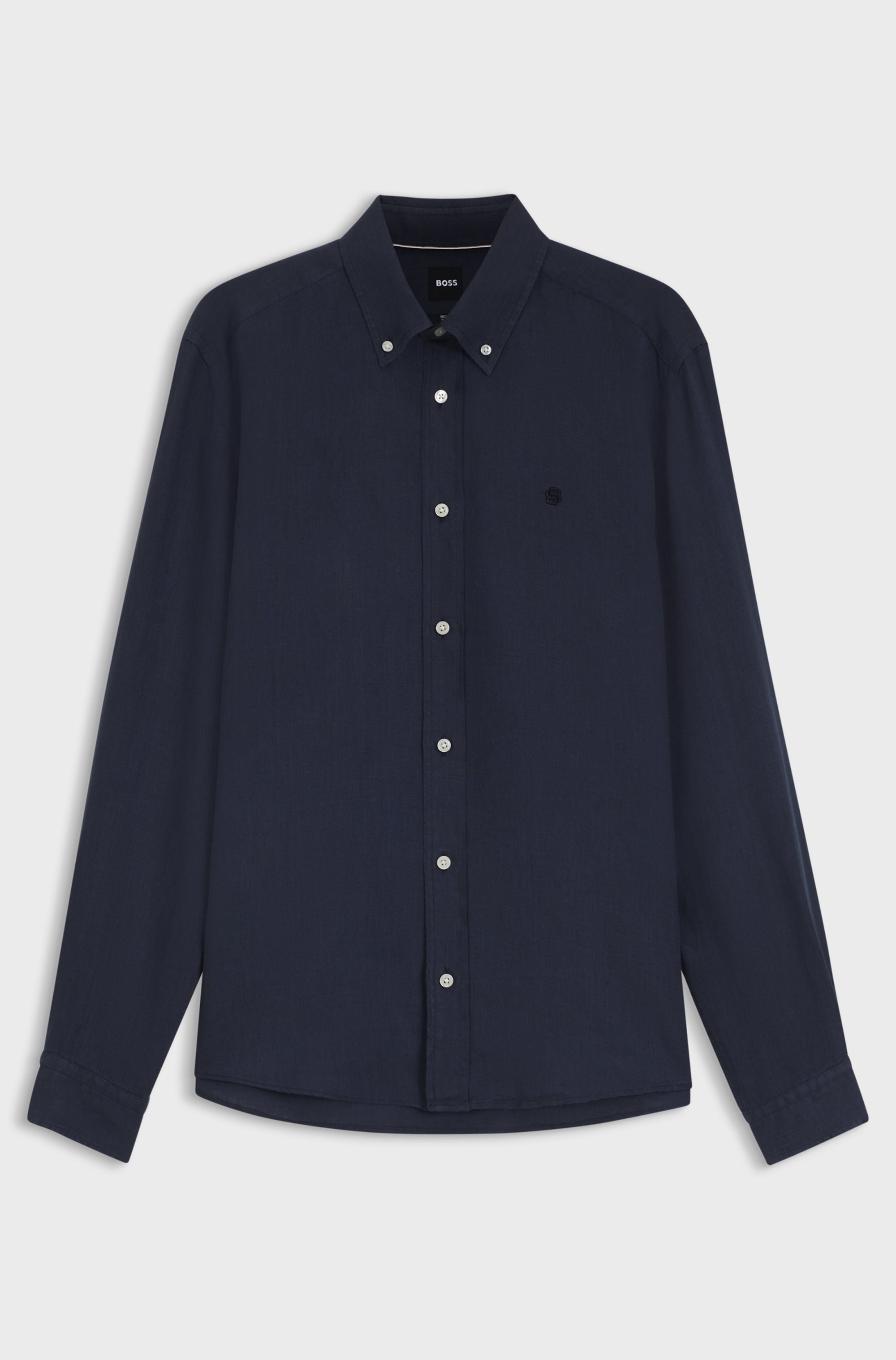 BOSS  BOSS Erkek Gömlek Yaka Düğme Kapama Uzun Kol Slim Fit Lacivert Gömlek 50567009-404