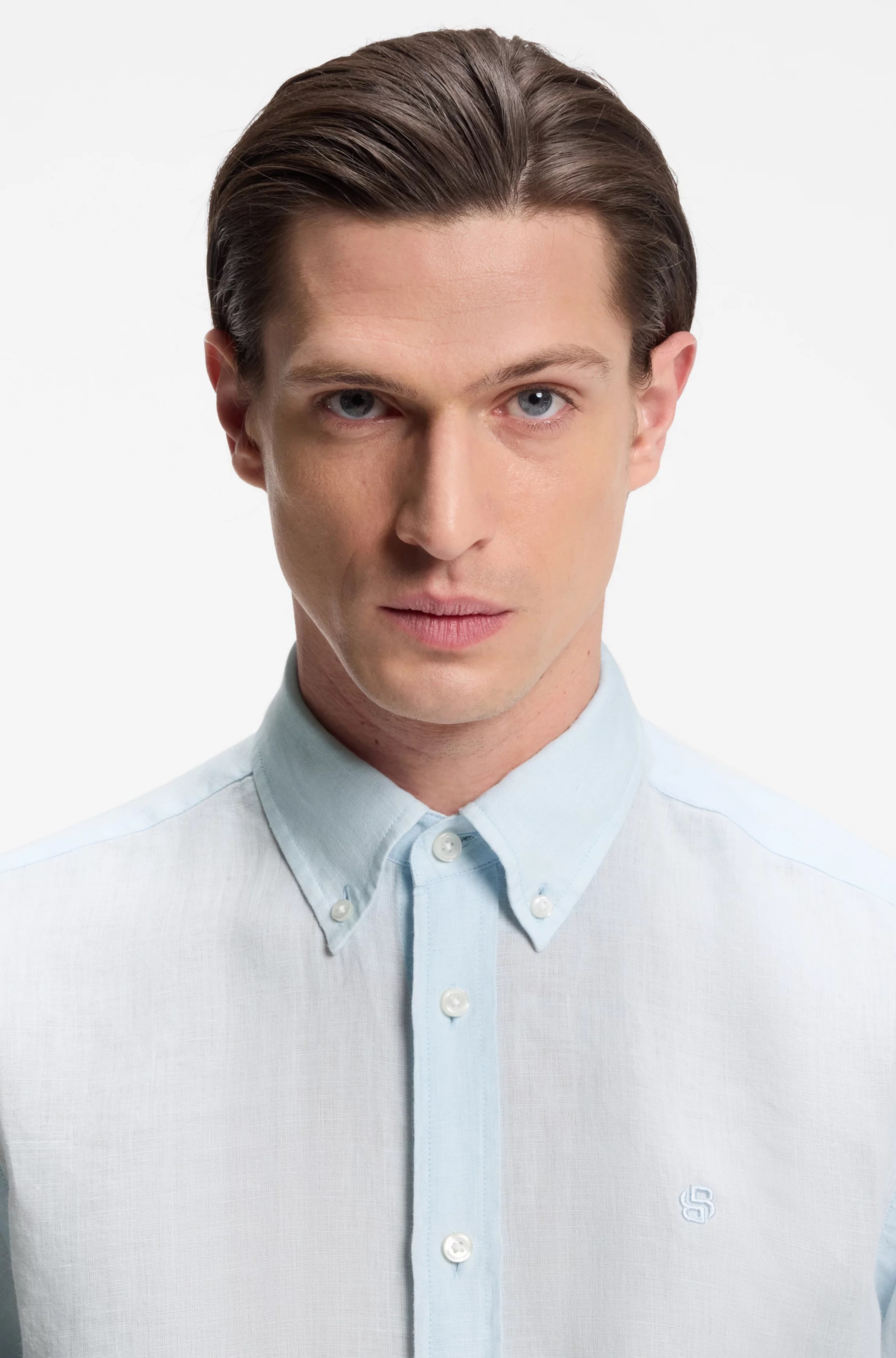 BOSS  BOSS Erkek Gömlek Yaka Düğme Kapama Uzun Kol Slim Fit Açık Mavi Gömlek 50567009-499