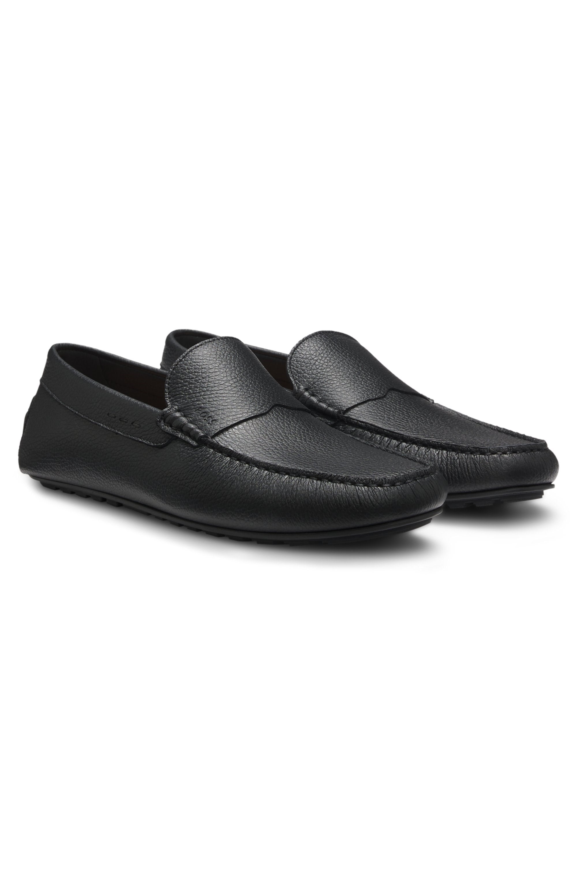 BOSS  BOSS Erkek İnce Kabartma Logolu Hakiki Deri Siyah Loafer Ayakkabı 50568700-001