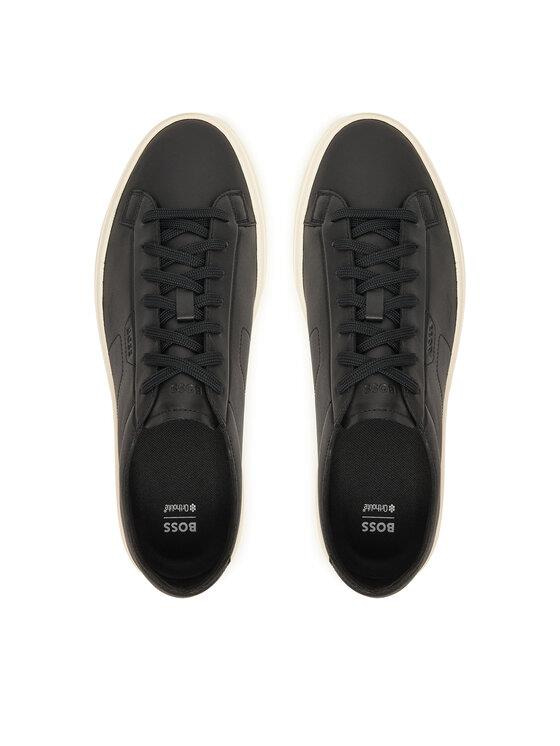 BOSS  BOSS Erkek Kabartma Logolu Düşük Bilekli Deri Siyah Sneaker 50557866-001