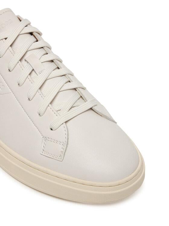 BOSS  BOSS Erkek Kabartma Logolu Düşük Bilekli Deri Beyaz Sneaker 50557866-100
