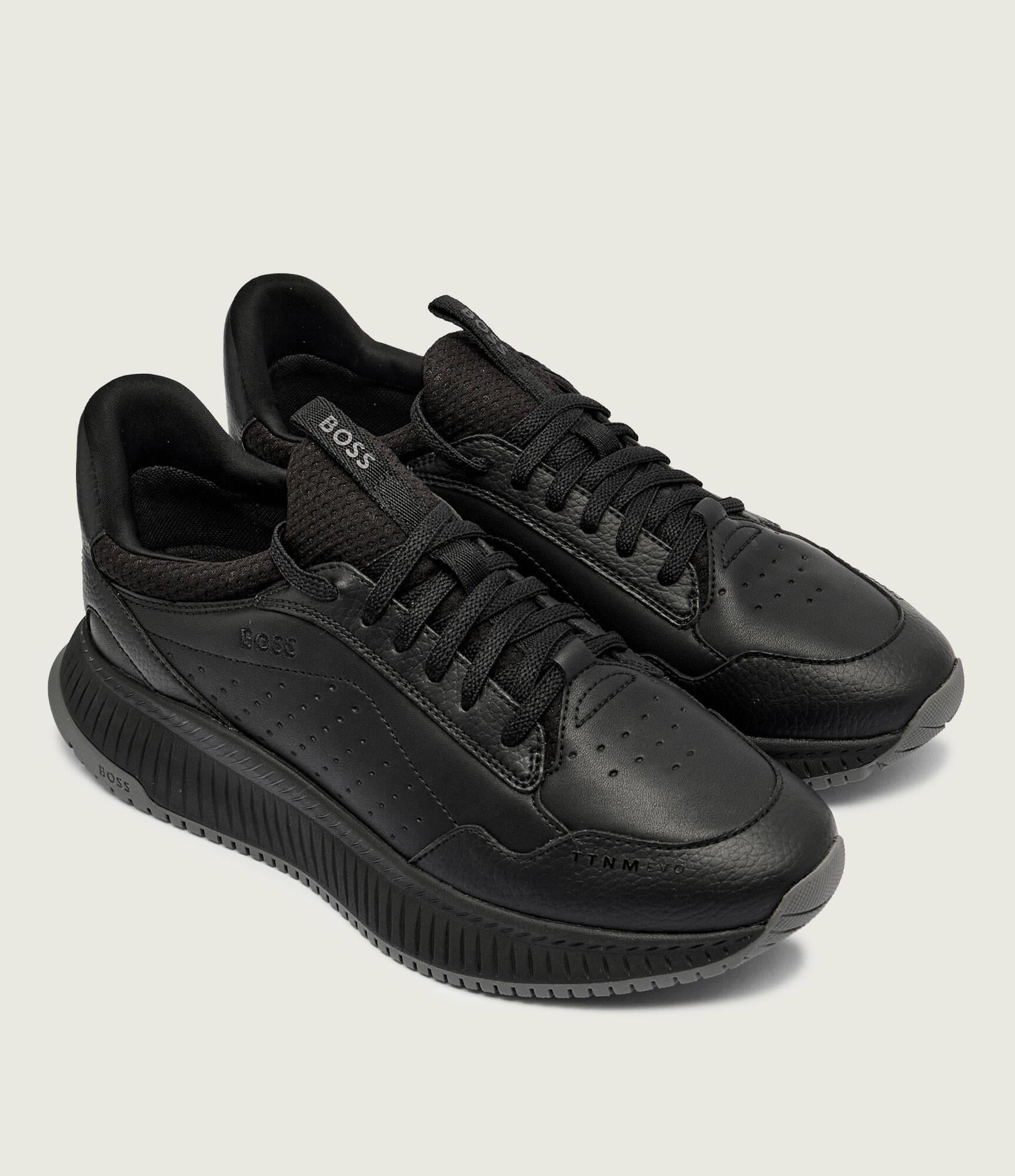 BOSS  BOSS Erkek Kalın Topuk Deri Bağcıklı Rahat Taban Siyah Sneaker 50553207-005