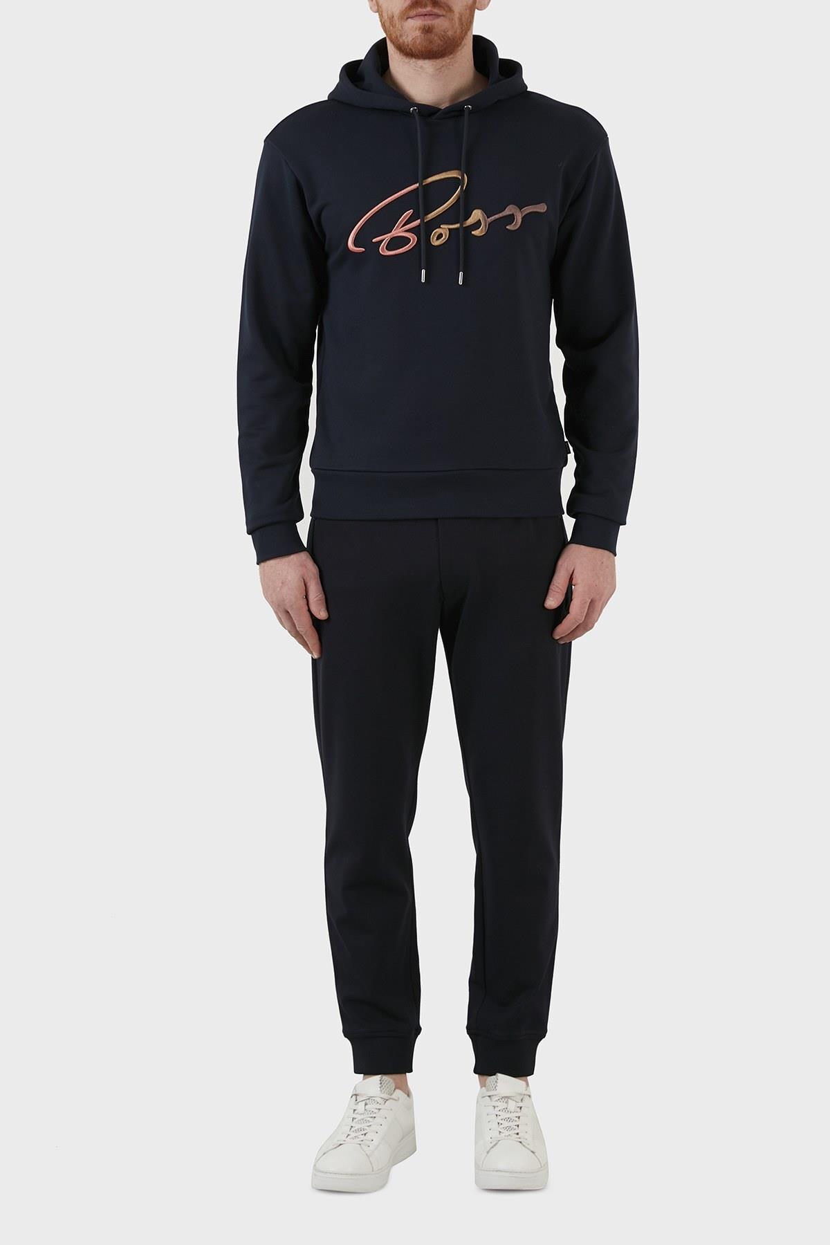 BOSS BOSS Erkek Kapşonlu Yaka Regular Fit Pamuklu Uzun Kollu Lacivert Sweatshirt 50467151-404