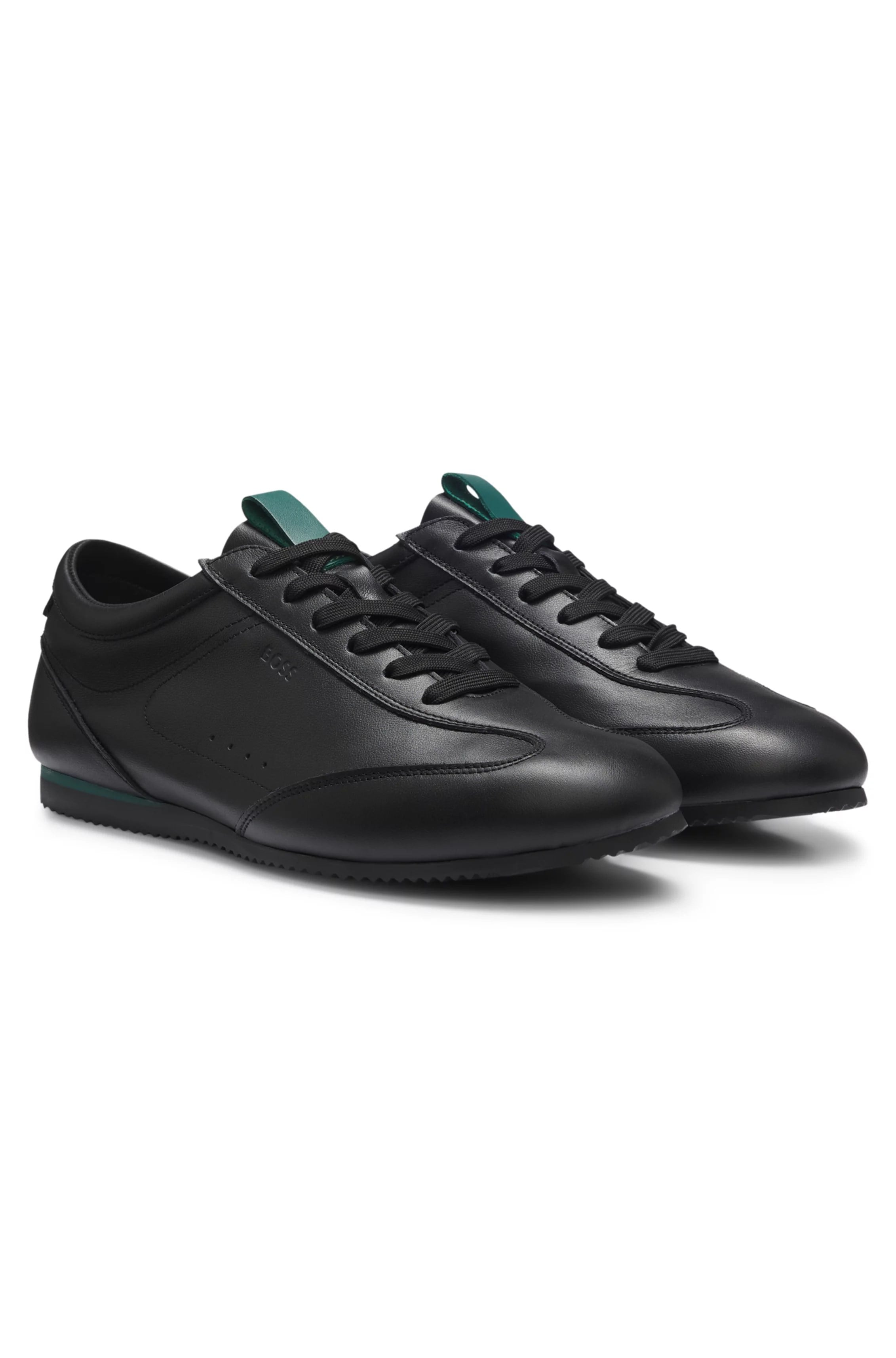 BOSS  BOSS Erkek Karbon Fiber Detaylı Rahat Tabanlı Hakiki Deri Siyah Sneaker 50570018-003