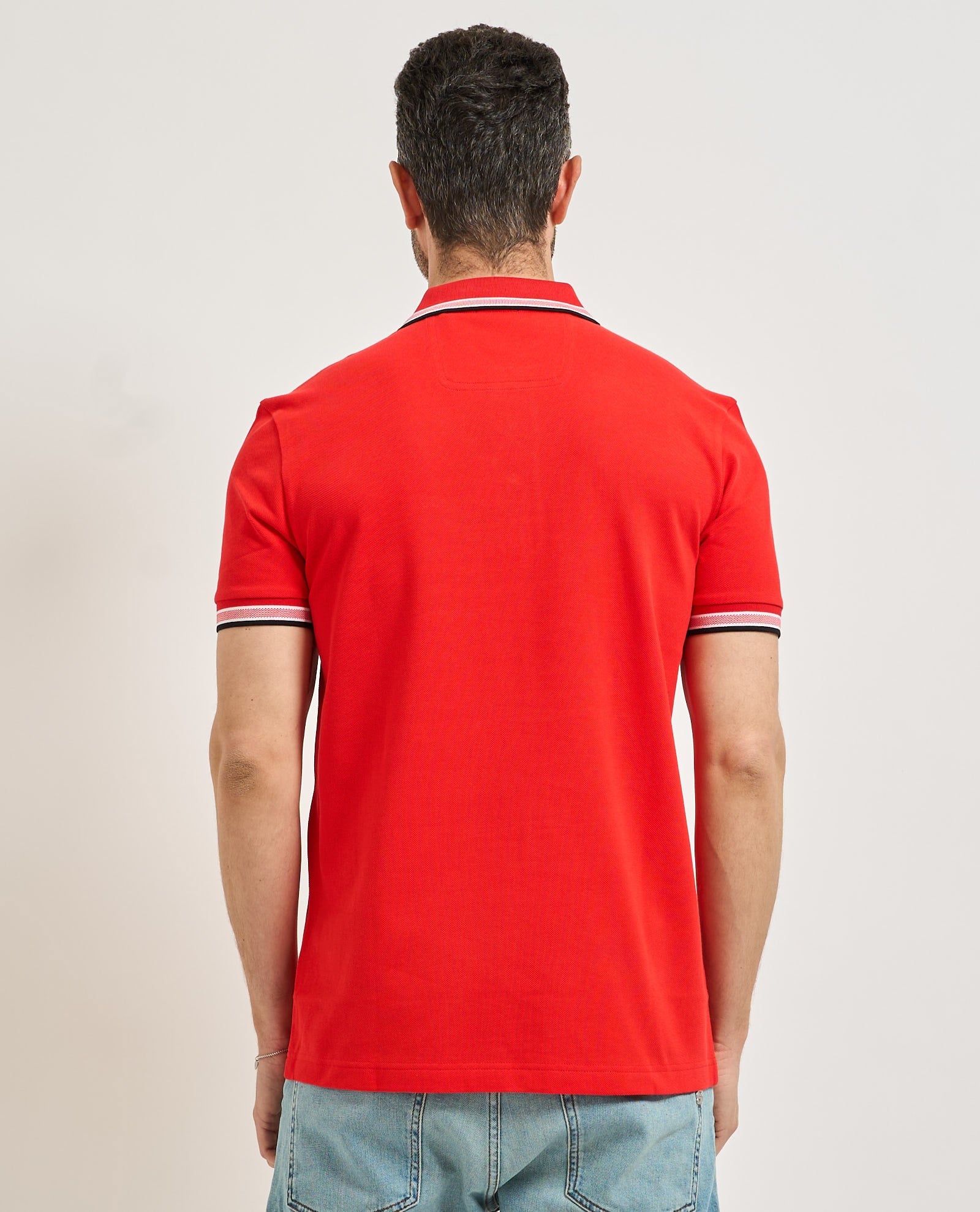 BOSS  BOSS Erkek Kısa Kol  Polo Yaka Yaka Ve Kol Uçları Renkli Şerit Kapama Kırmızı Polo Yaka T-Shirt 50469055-644