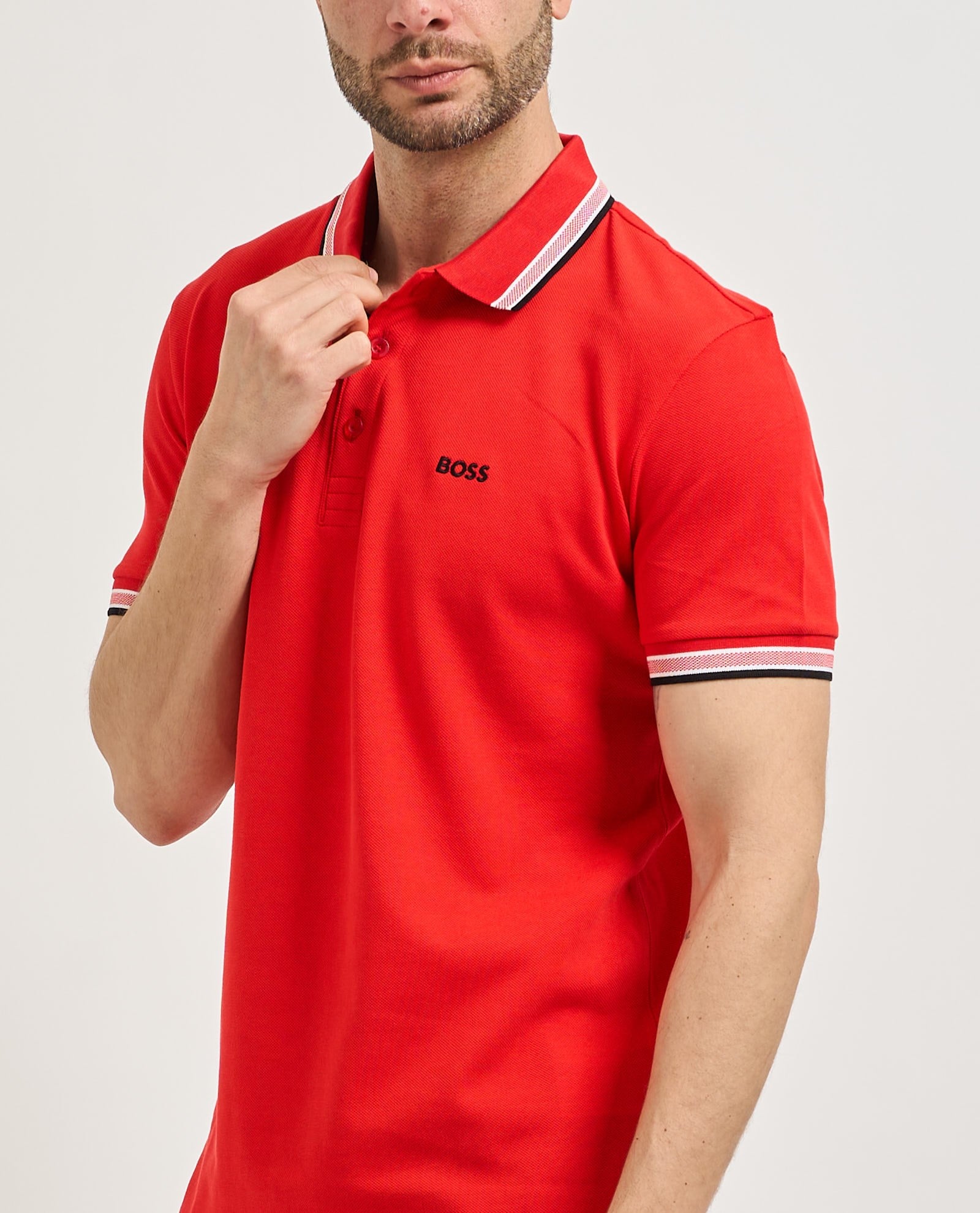 BOSS  BOSS Erkek Kısa Kol  Polo Yaka Yaka Ve Kol Uçları Renkli Şerit Kapama Kırmızı Polo Yaka T-Shirt 50469055-644