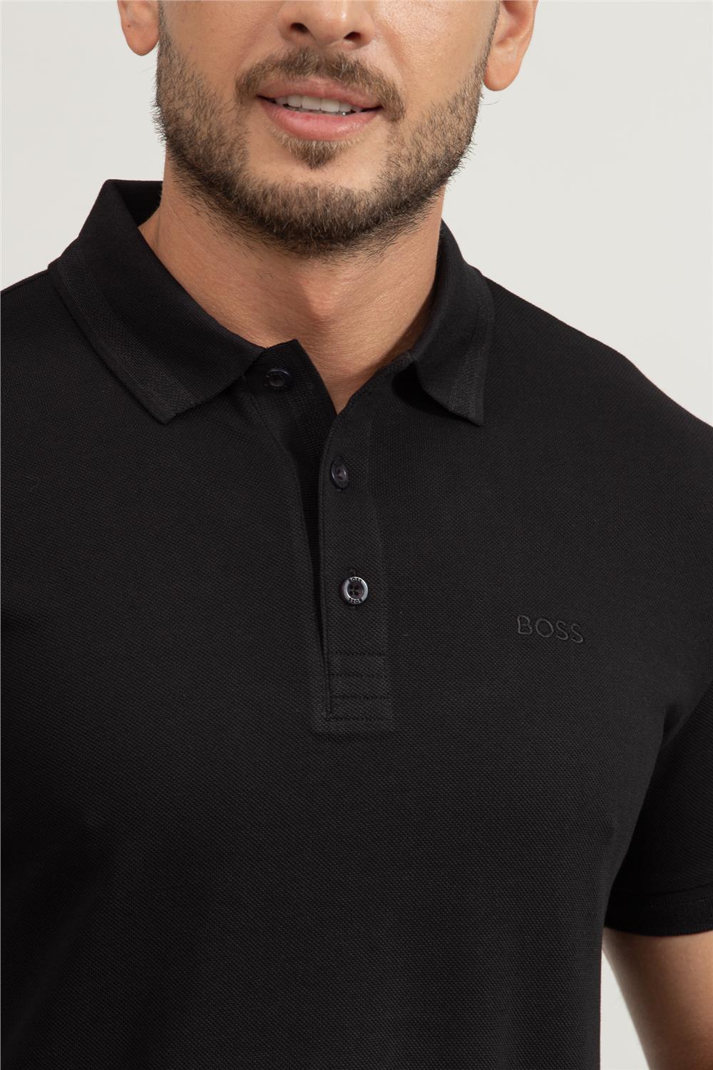 BOSS  BOSS Erkek Kısa Kol  Polo Yaka Yaka Ve Kol Uçları Renkli Şerit Kapama Siyah Polo Yaka T-Shirt 50469055-009