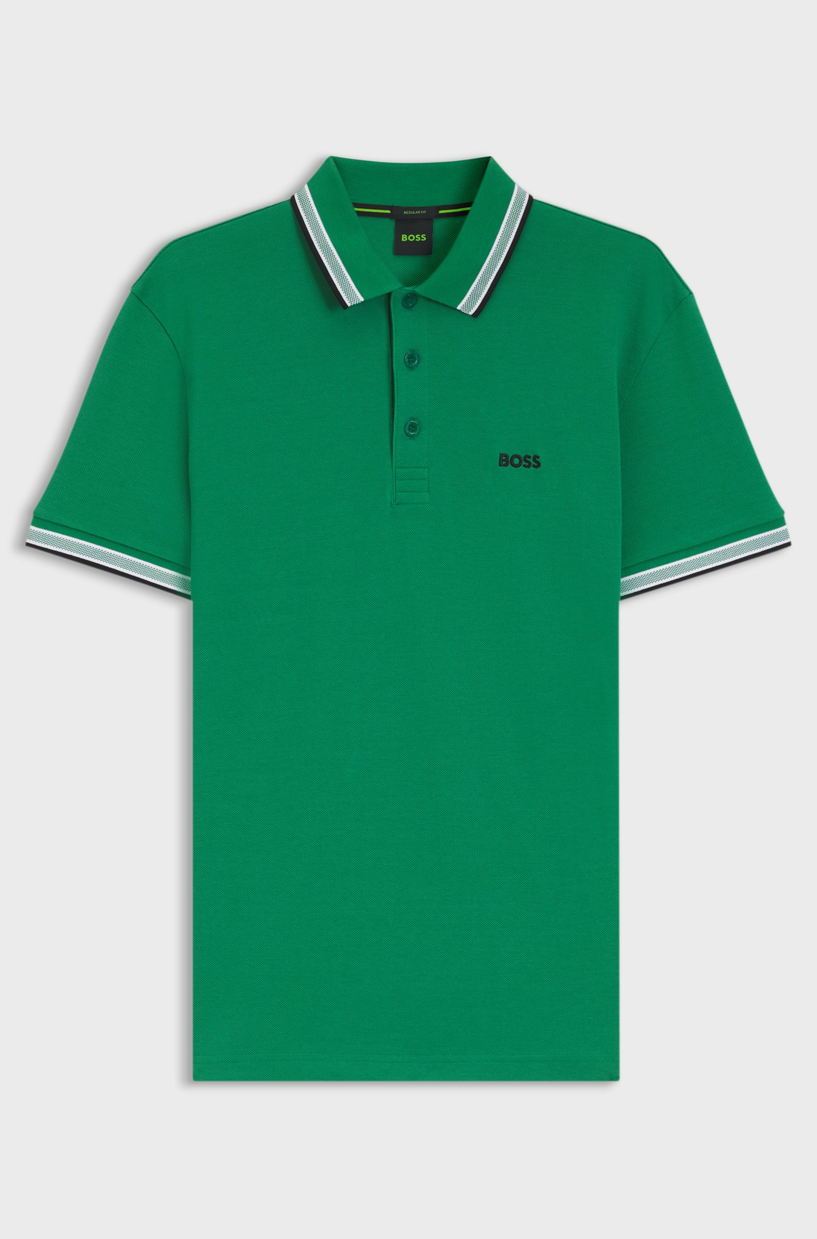 BOSS  BOSS Erkek Kısa Kol  Polo Yaka Yaka Ve Kol Uçları Renkli Şerit Kapama Yeşil Polo Yaka T-Shirt 50469055-320