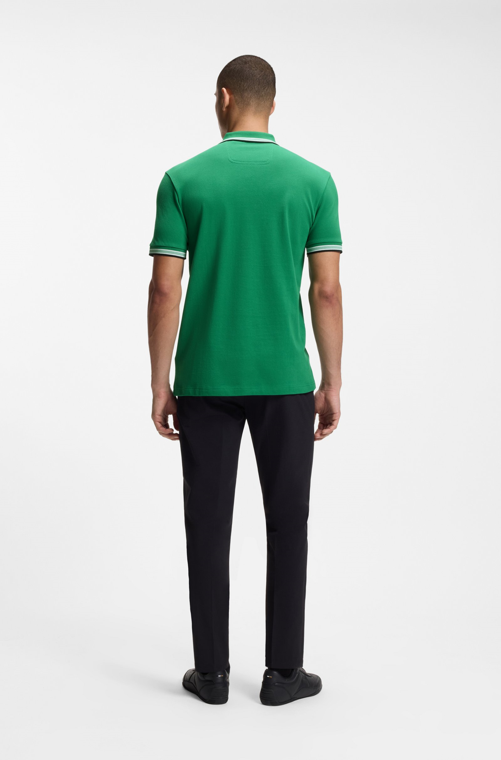 BOSS  BOSS Erkek Kısa Kol  Polo Yaka Yaka Ve Kol Uçları Renkli Şerit Kapama Yeşil Polo Yaka T-Shirt 50469055-320