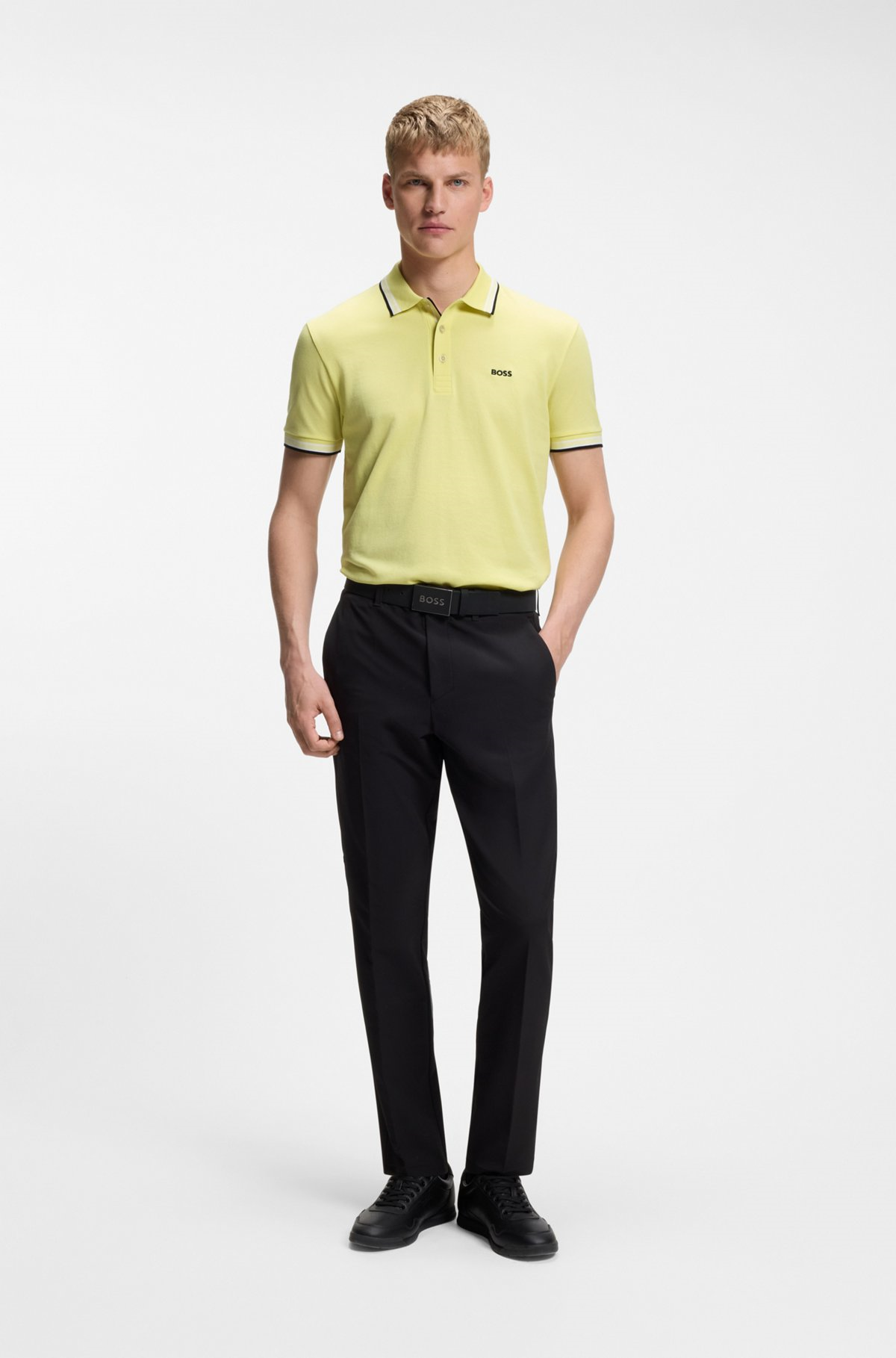 BOSS  BOSS Erkek Kısa Kol  Polo Yaka Yaka Ve Kol Uçları Renkli Şerit Kapama Sarı Polo Yaka T-Shirt 50469055-758