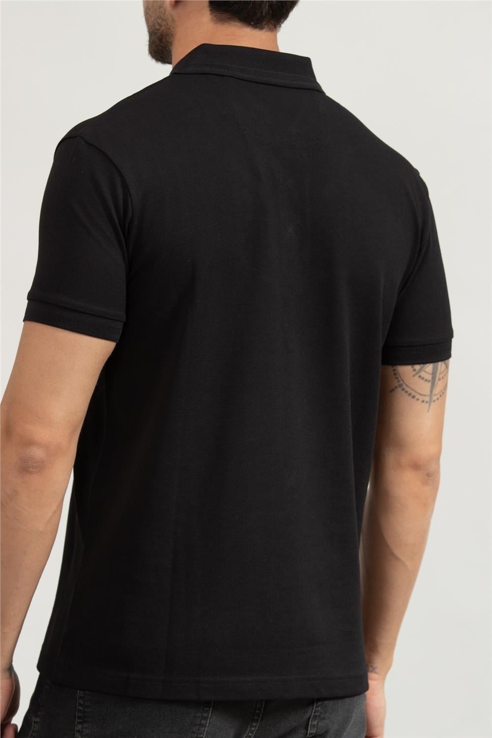 BOSS  BOSS Erkek Kısa Kol  Polo Yaka Yaka Ve Kol Uçları Renkli Şerit Kapama Siyah Polo Yaka T-Shirt 50469055-009