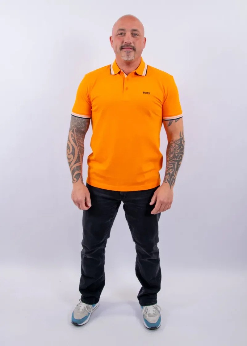 BOSS  BOSS Erkek Kısa Kol  Polo Yaka Yaka Ve Kol Uçları Renkli Şerit Kapama Turuncu Polo Yaka T-Shirt 50469055-822