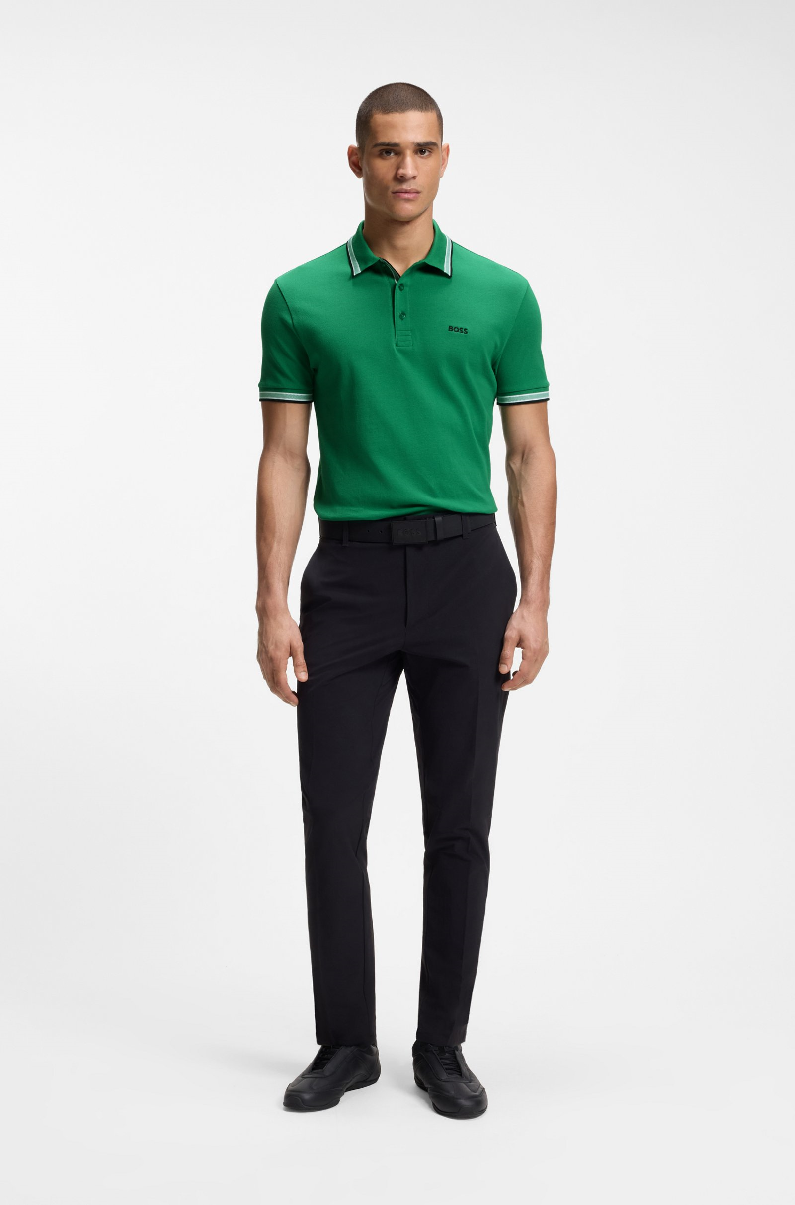 BOSS  BOSS Erkek Kısa Kol  Polo Yaka Yaka Ve Kol Uçları Renkli Şerit Kapama Yeşil Polo Yaka T-Shirt 50469055-320