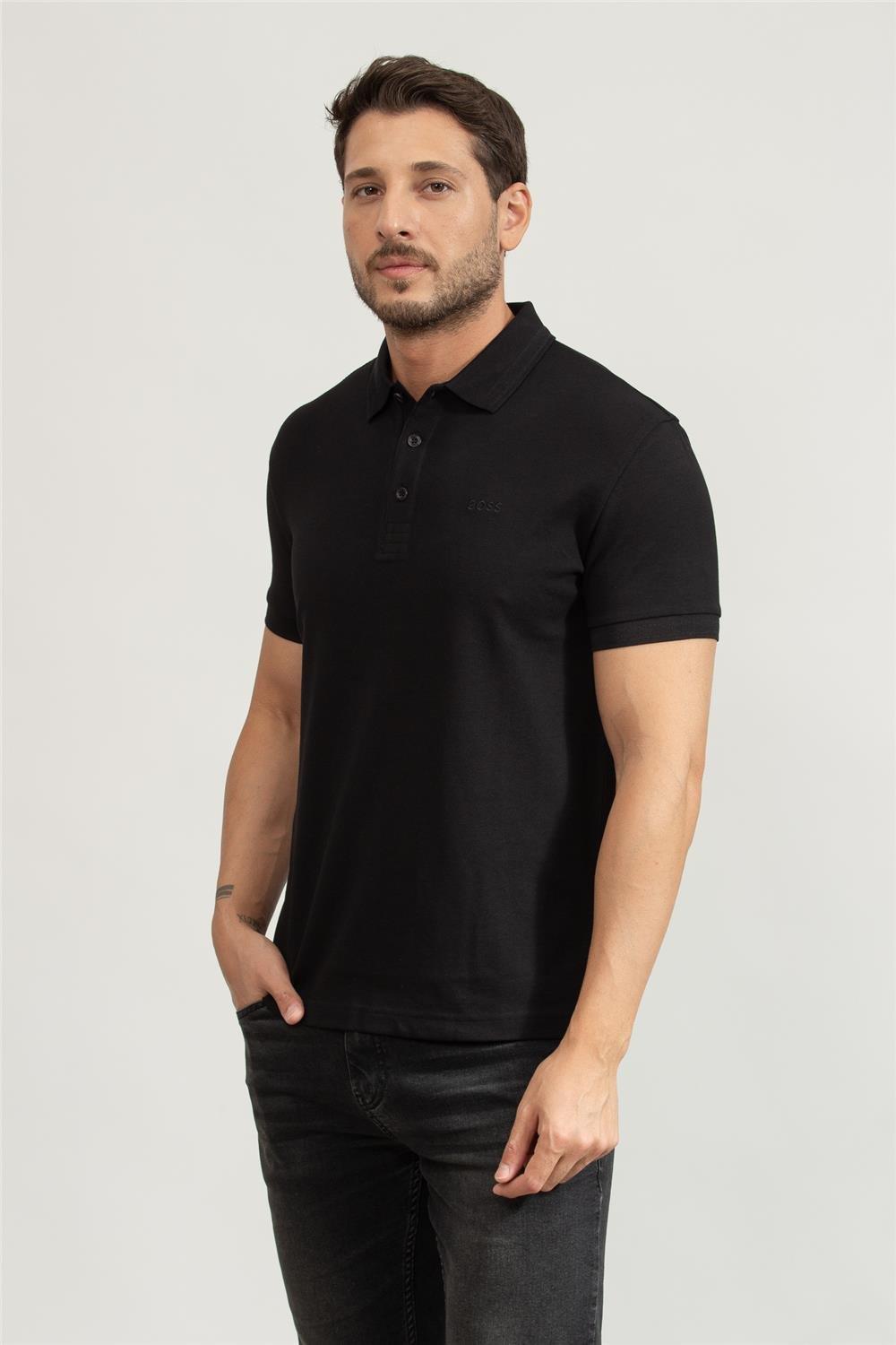 BOSS  BOSS Erkek Kısa Kol  Polo Yaka Yaka Ve Kol Uçları Renkli Şerit Kapama Siyah Polo Yaka T-Shirt 50469055-009