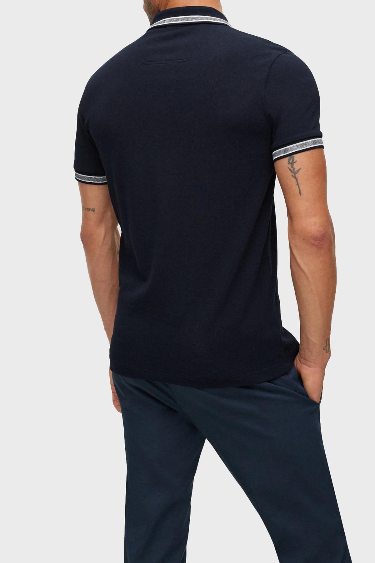 BOSS BOSS Erkek Kısa Kol  Polo Yaka Yaka Ve Kol Uçları Renkli Şerit Kapama Lacivert Polo Yaka T-Shirt 50469055-402