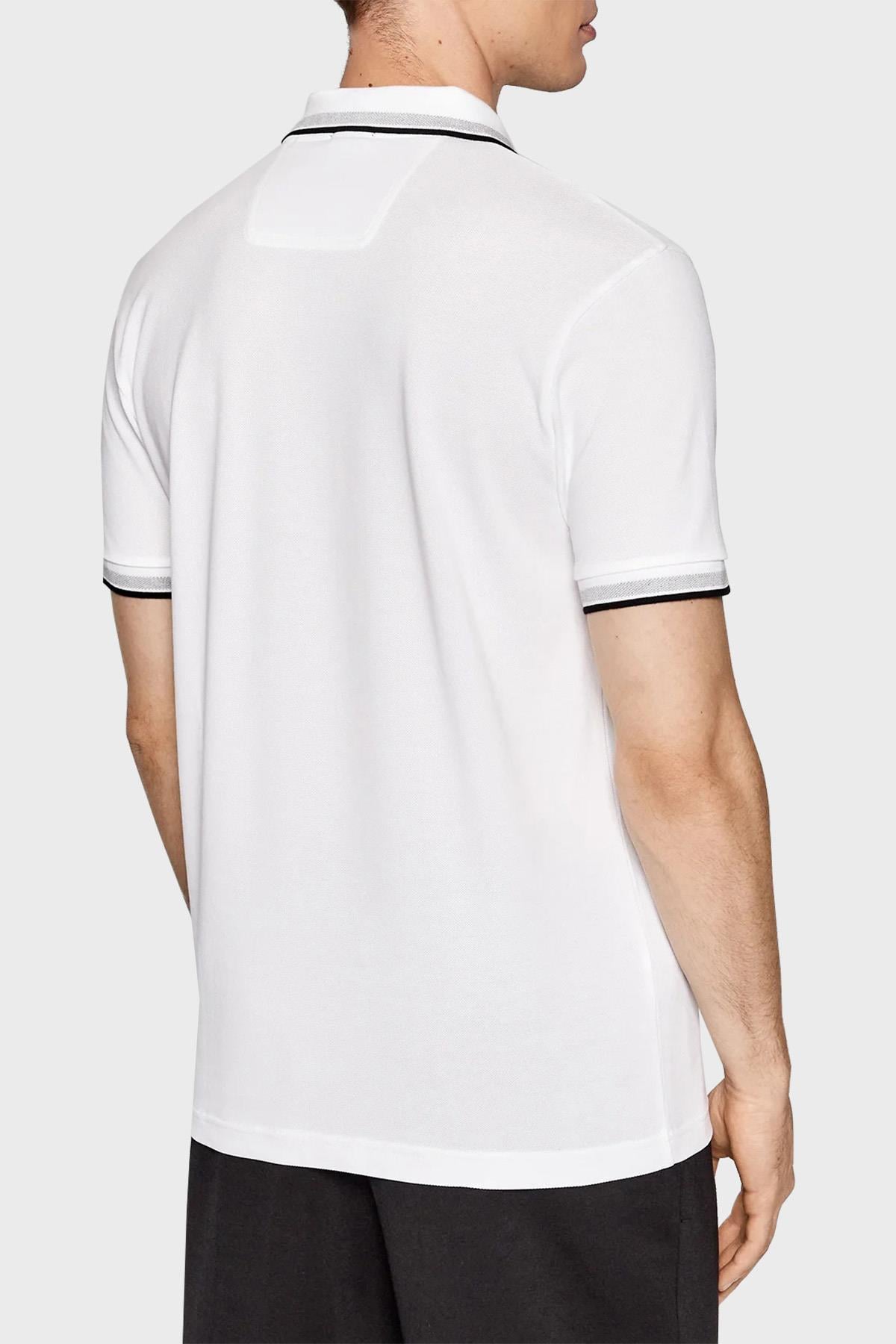 BOSS BOSS Erkek Kısa Kol  Polo Yaka Yaka Ve Kol Uçları Renkli Şerit Kapama Beyaz Polo Yaka T-Shirt 50469055-100